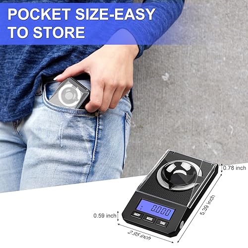 Miniatura 5 de Báscula de miligramos de 1.76 oz0.00 oz de alta precisión, báscula portátil de joyería de 0.00 oz de precisión, escala de polvo, báscula digital de
