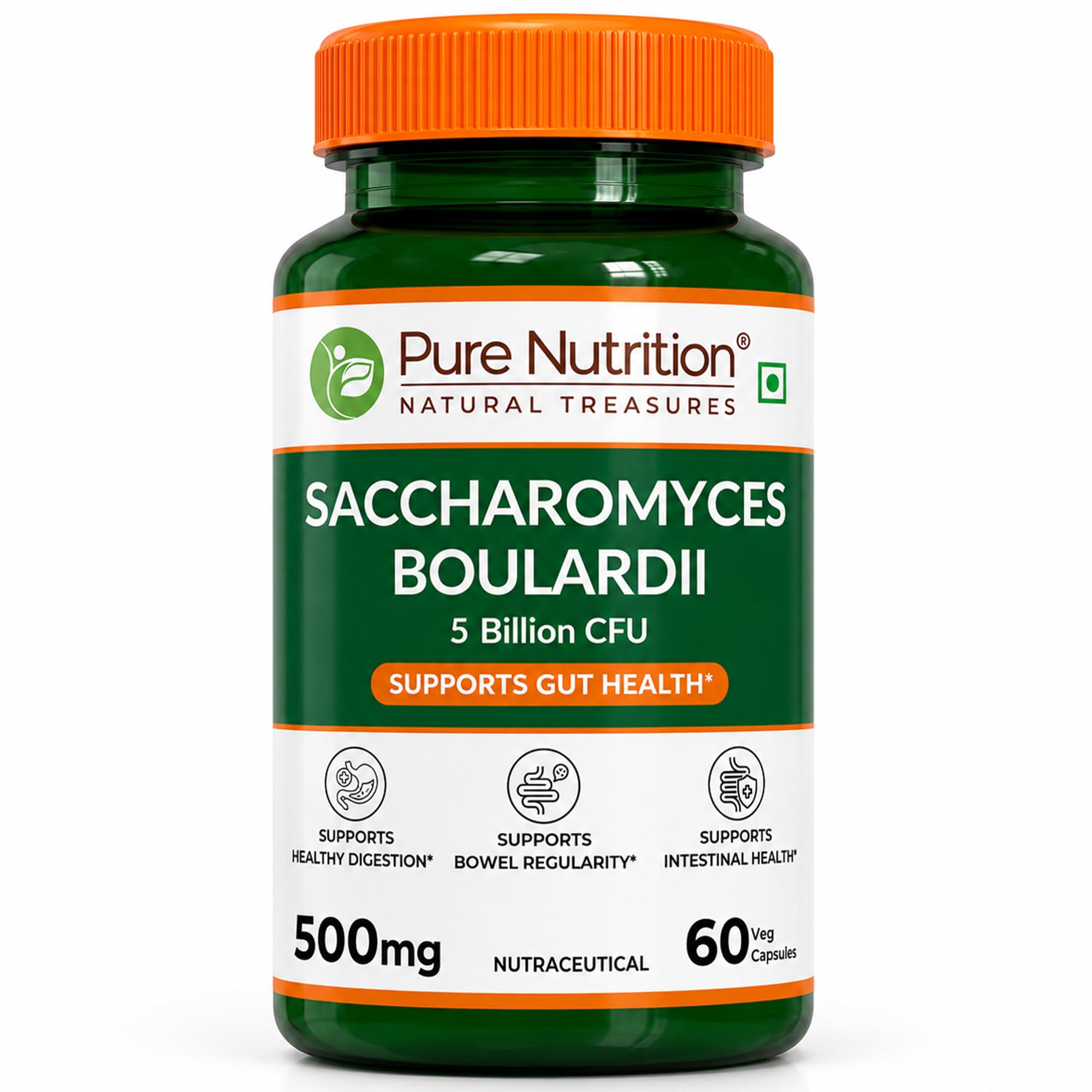Pure Nutrition Saccharomyces Boulardii 5 Billion CFU 500mg | Saccharomyces Boulardii Probiotic Supplement | Supports Gut Health, Digestive Balance, Gut Flora & Immune Health | 60 Veg Capsules