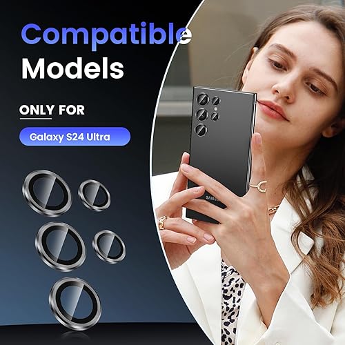 Miniatura 23 de Tensea Protector de lente de cámara Samsung Galaxy S24 Ultra 5G, protector de pantalla de vidrio templado 9H, anillo individual de metal para S24