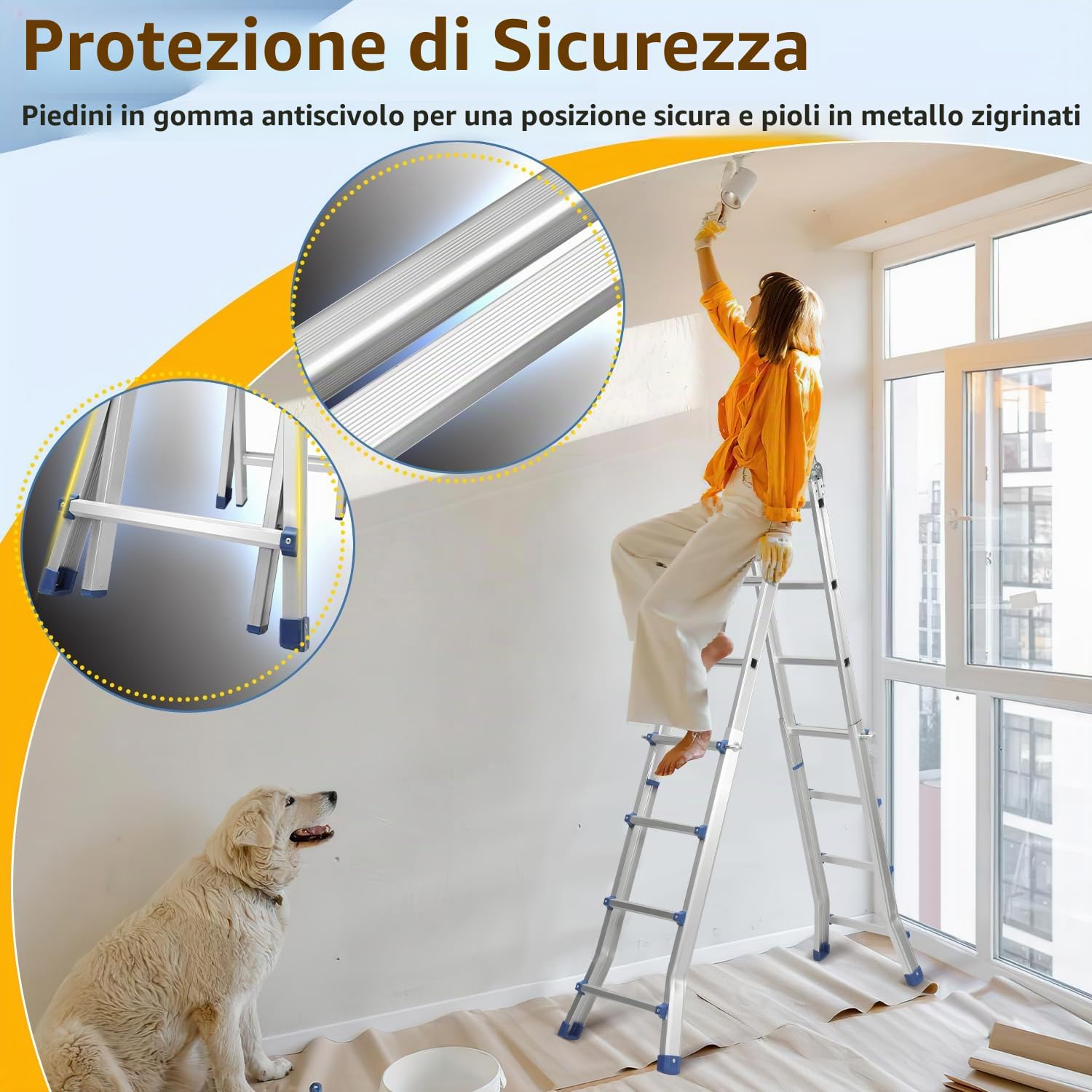 Daromigo Scala telescopica multifunzione, scala 3 in 1, 402 cm, 4 x 4 pioli, scaletta pieghevole, portata massima 150 kg, scala a scorrimento
