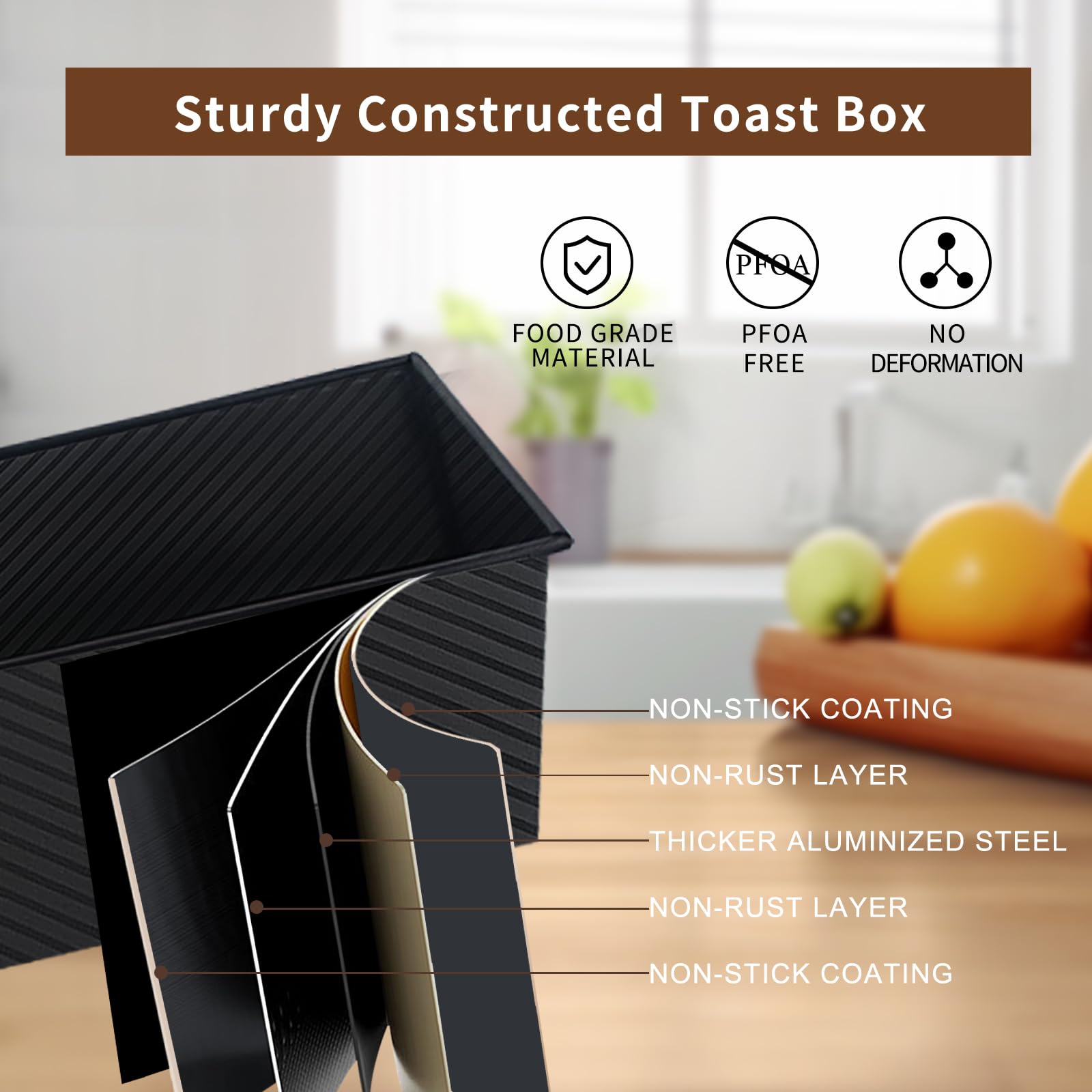 Pullman - Molde para pan con tapa, bandeja para pan Pullman con tapa de 13 x 4, capacidad de masa de 2.2 libras y 0.45 libras, paquete de 2 sartenes antiadherentes de superficie corrugada,