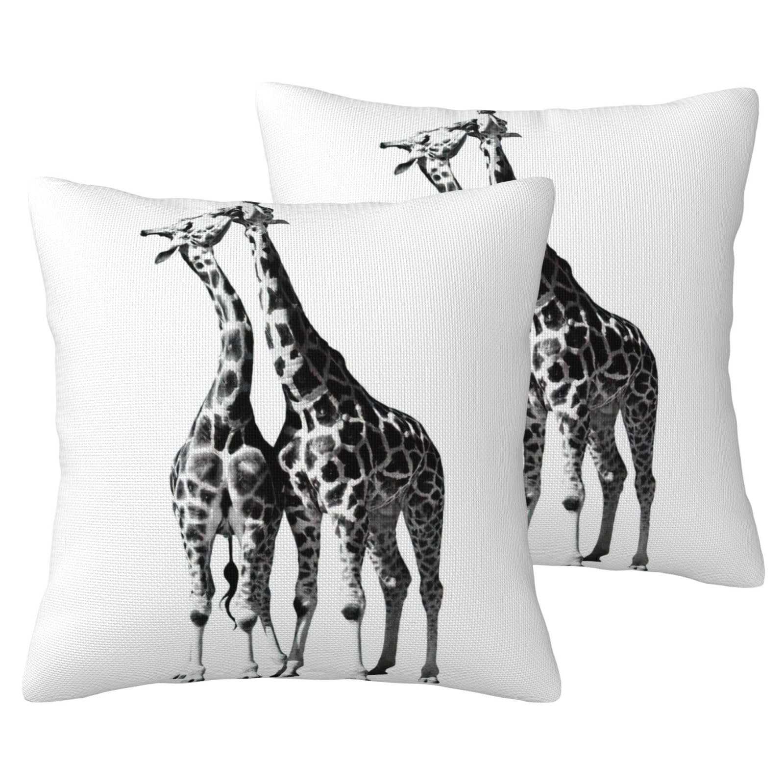 Housse de coussin girafe en simili lin x2 pour deco canape salon