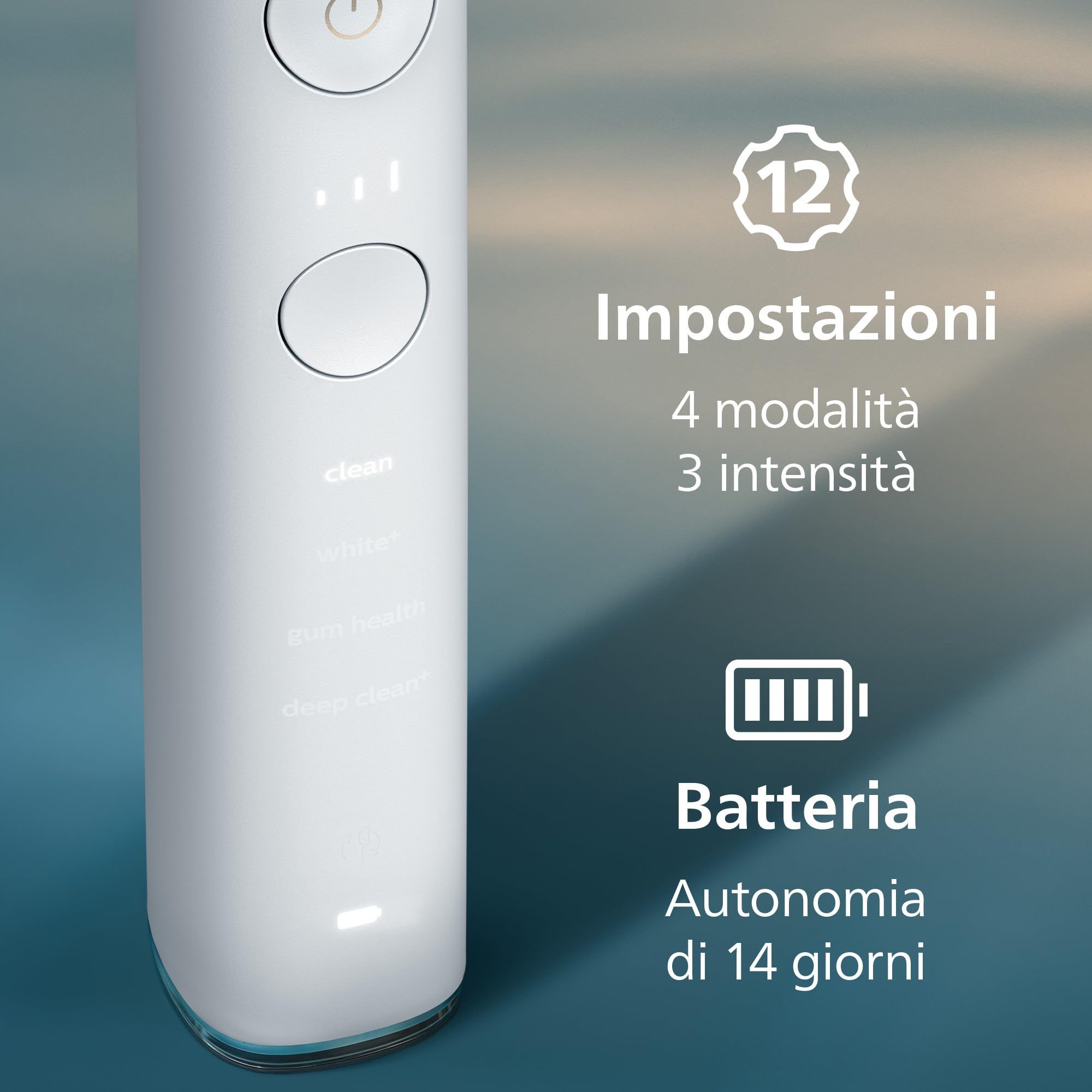 Philips Sonicare DiamondClean 9000 spazzolino elettrico, confezione doppia, spazzolino sonico con app, sensore di pressione, 4 modalità di pulizia, 3 livelli di intensità, bianco, modello HX9914/62