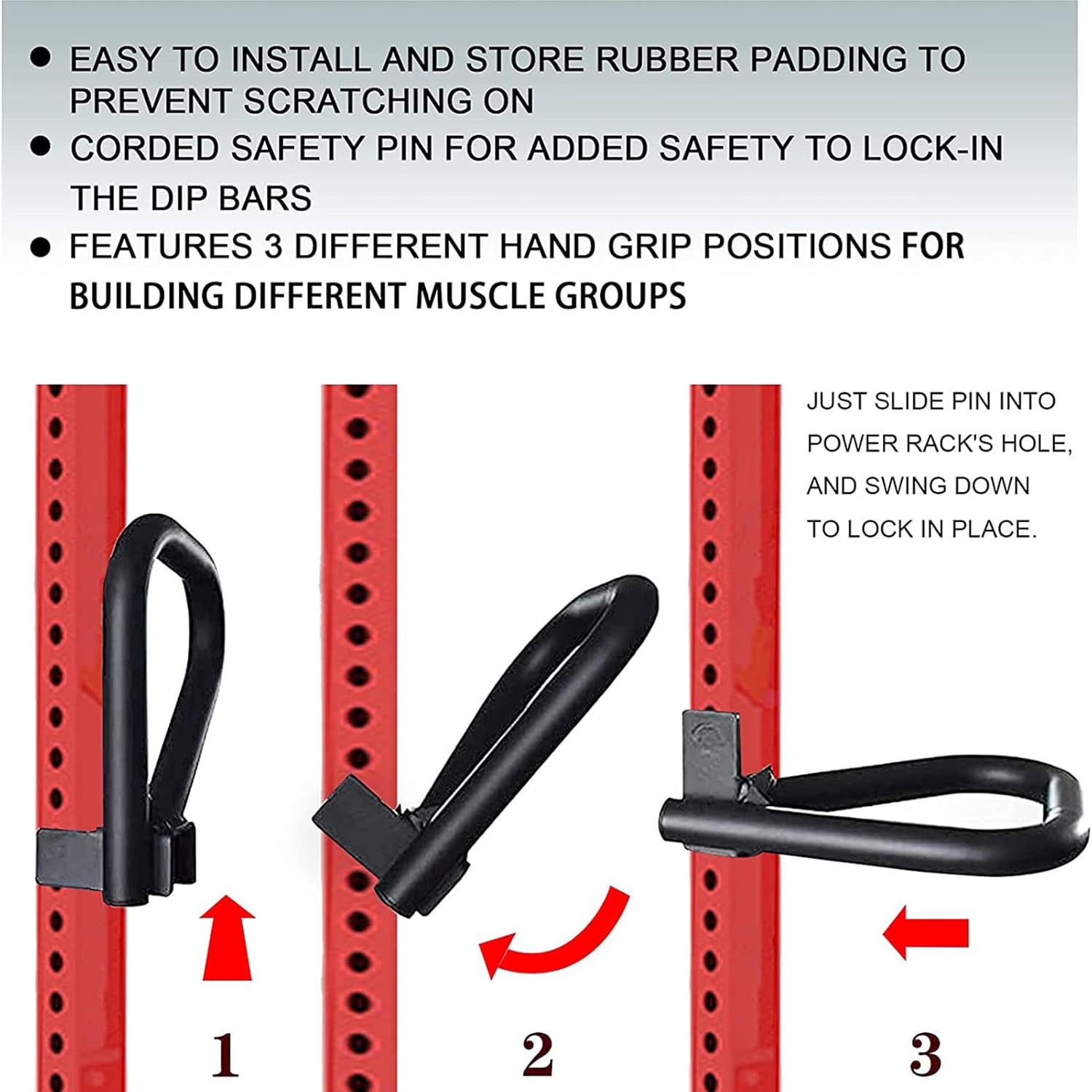 Dip Bar Attachments Attachment Set for 2 inches x2 inches or 3 inches x3 inches Steel Tubing Power Cages, Multi Grip Set of 2, for a Squat Rack (Size : for 3 inches x 3 inches Tube Power Cage)