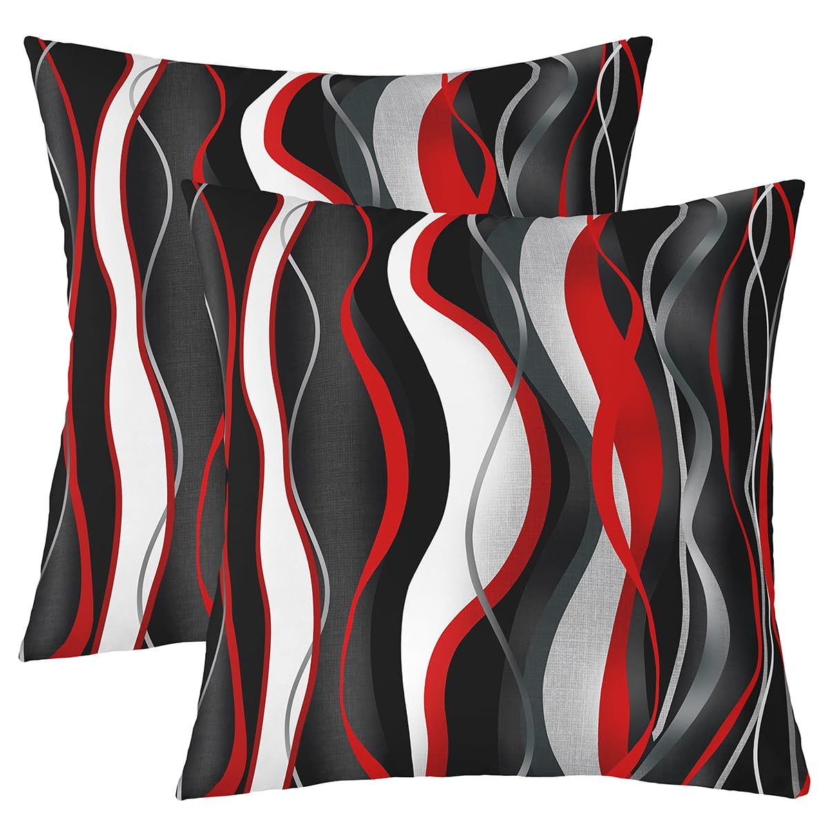 Feelyou Red and Black Throw Pillow Covers 24"x24" Set of 2 Striped Lines Cushion Covers for Couch Sofa Modern Abstract Art Pillowcases Outdoor Bedroom