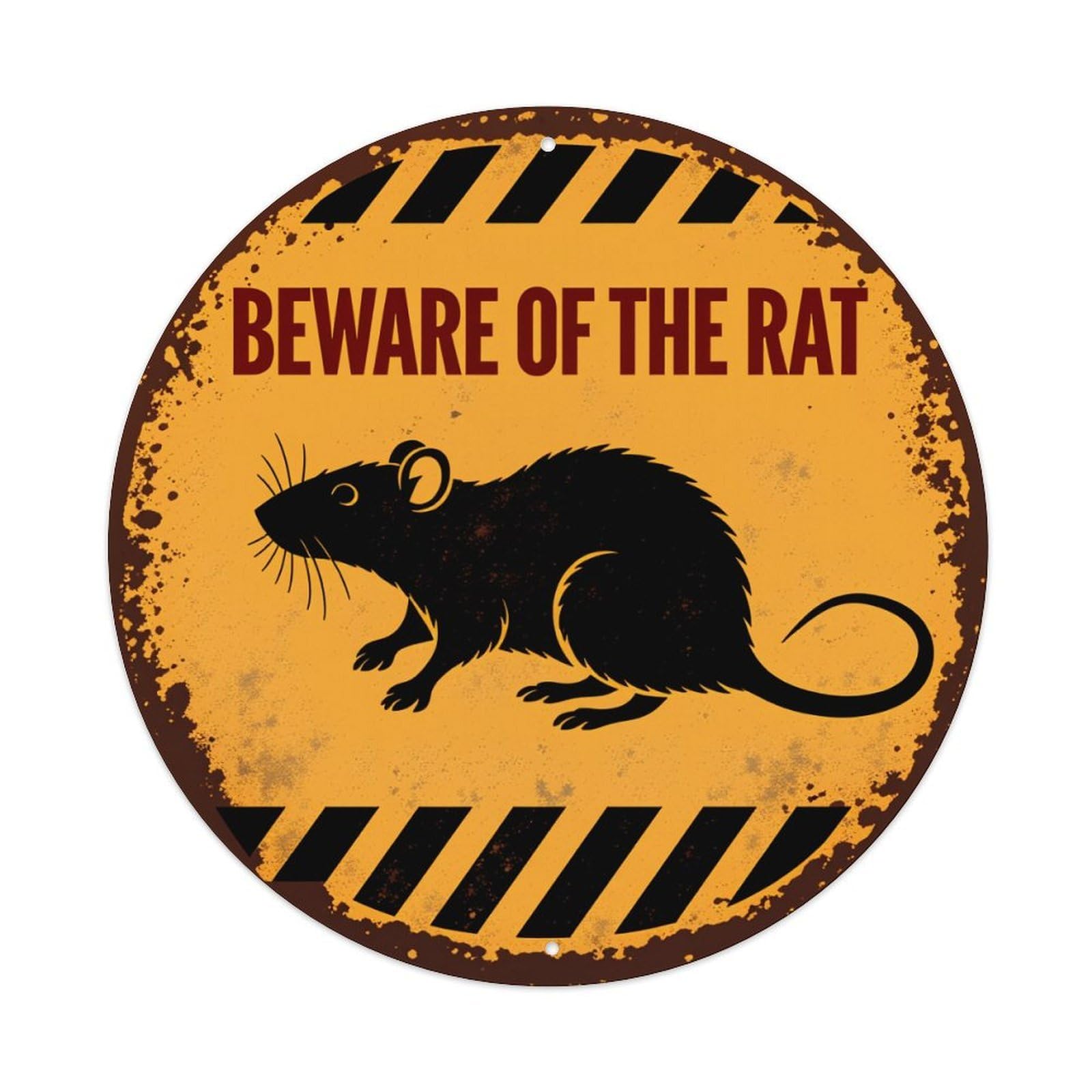 Beware Of The Rat Warning Sign With Rat Silhouette Round Vintage Tin Sign,Retro Wall Art,Metal Poster for Home, Bar, Garage, Cafe, Rustic Indoor & Outdoor Decor, 8x8 Inches