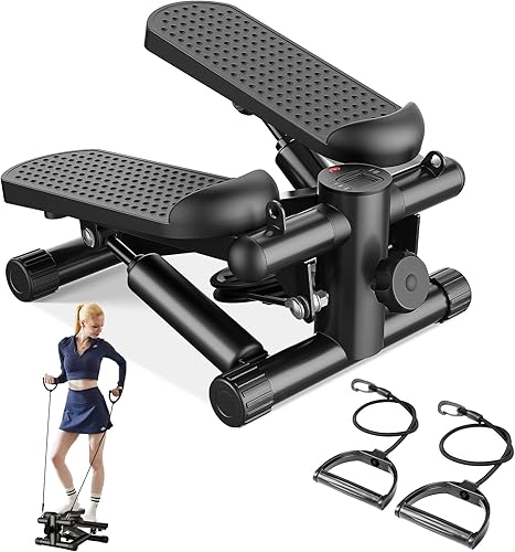 Miniatura 8 de Sweetcrispy Mini Escalones con Bandas de Resistencia para Ejercicio en Casa, Máquina de Ejercicio de Escalón con Giro Portátil para Entrenamiento de