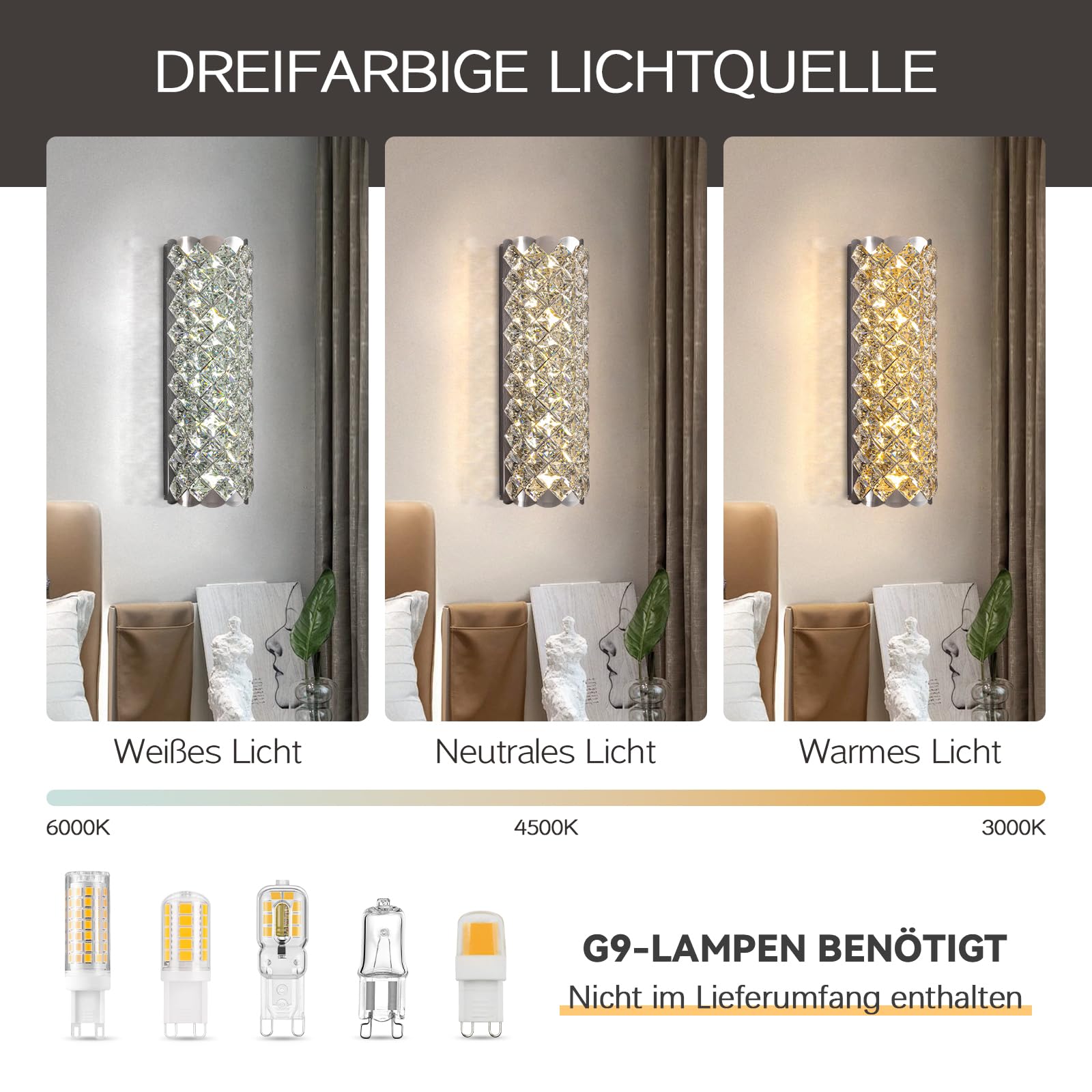 Kristall Wandleuchte Wandlampe Innen Kristall Moderne Wohnzimmer Luxus Wand Lampen,Chrom Kristallwandleuchte für Schlafzimmer Esszimmer Flur Innen