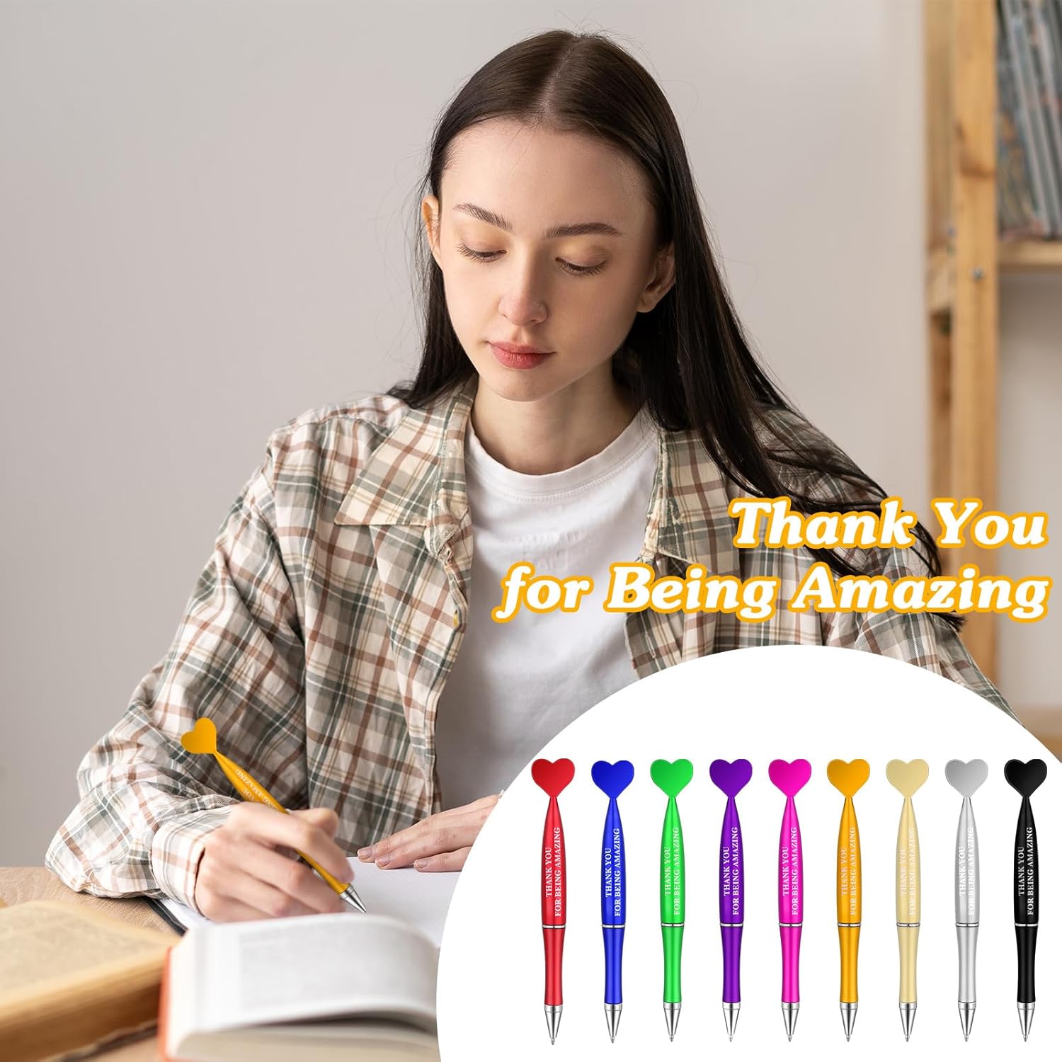 Yeaqee Valentine's Day Heart Shaped Pens Thank You for Being Amazing Ballpoint Pens Bulk for Coworker Employee Teacher Office Valentine Party Favor - Image 5