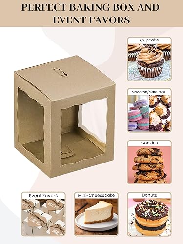 Miniatura 3 de Cajas de manzana caramelo con agujero, paquete de 12, cajas de papel kraft brillante de 4 x 4 x 4 pulgadas con bordes festoneados, suministros de