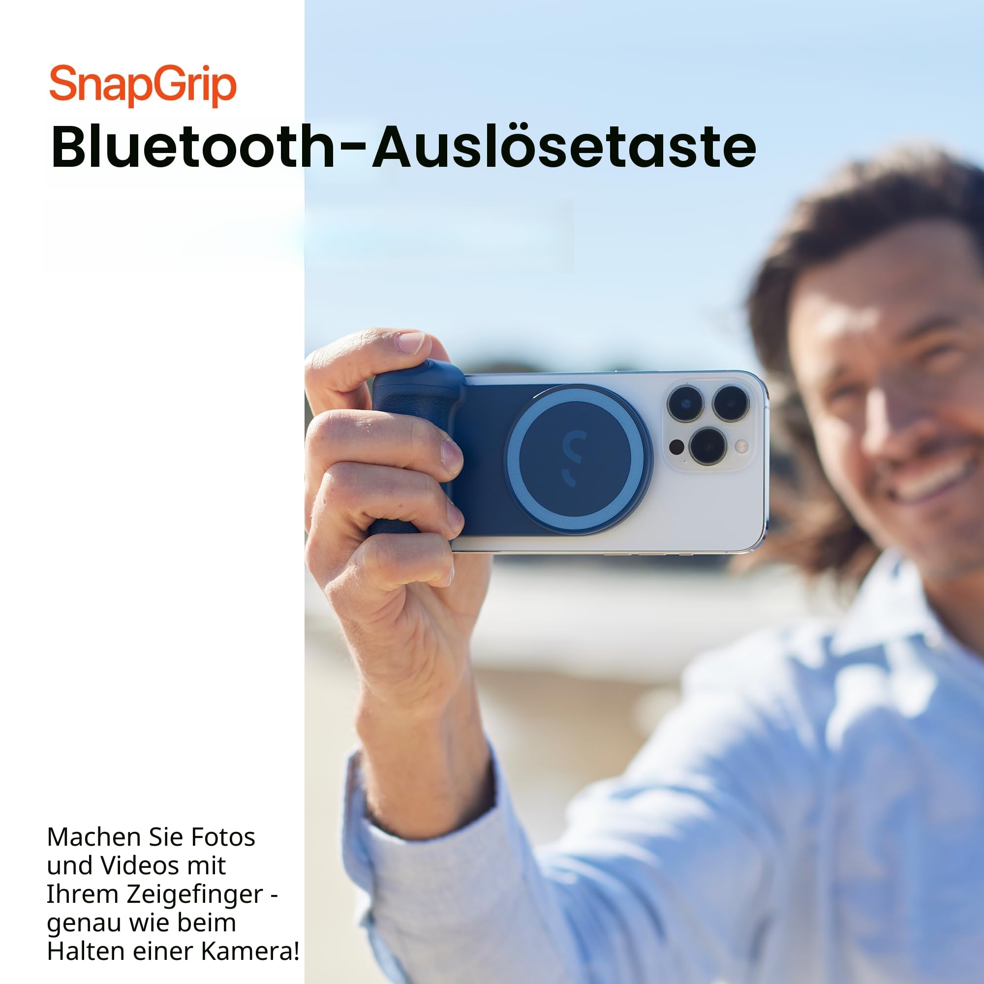 ShiftCam SnapGrip - mobiler Akkugriff mit kabellosem Auslöser - Magnethalterung passt auf jedes Handy - integrierte Powerbank mit kabellosem Qi-Laden (Midnight)
