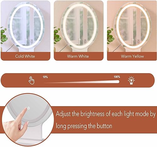 Miniatura 2 de Escritorio de tocador con espejo de brillo ajustable de 3 modos, juego de tocador con taburete acolchado para mujeres y niñas, mesa de maquillaje