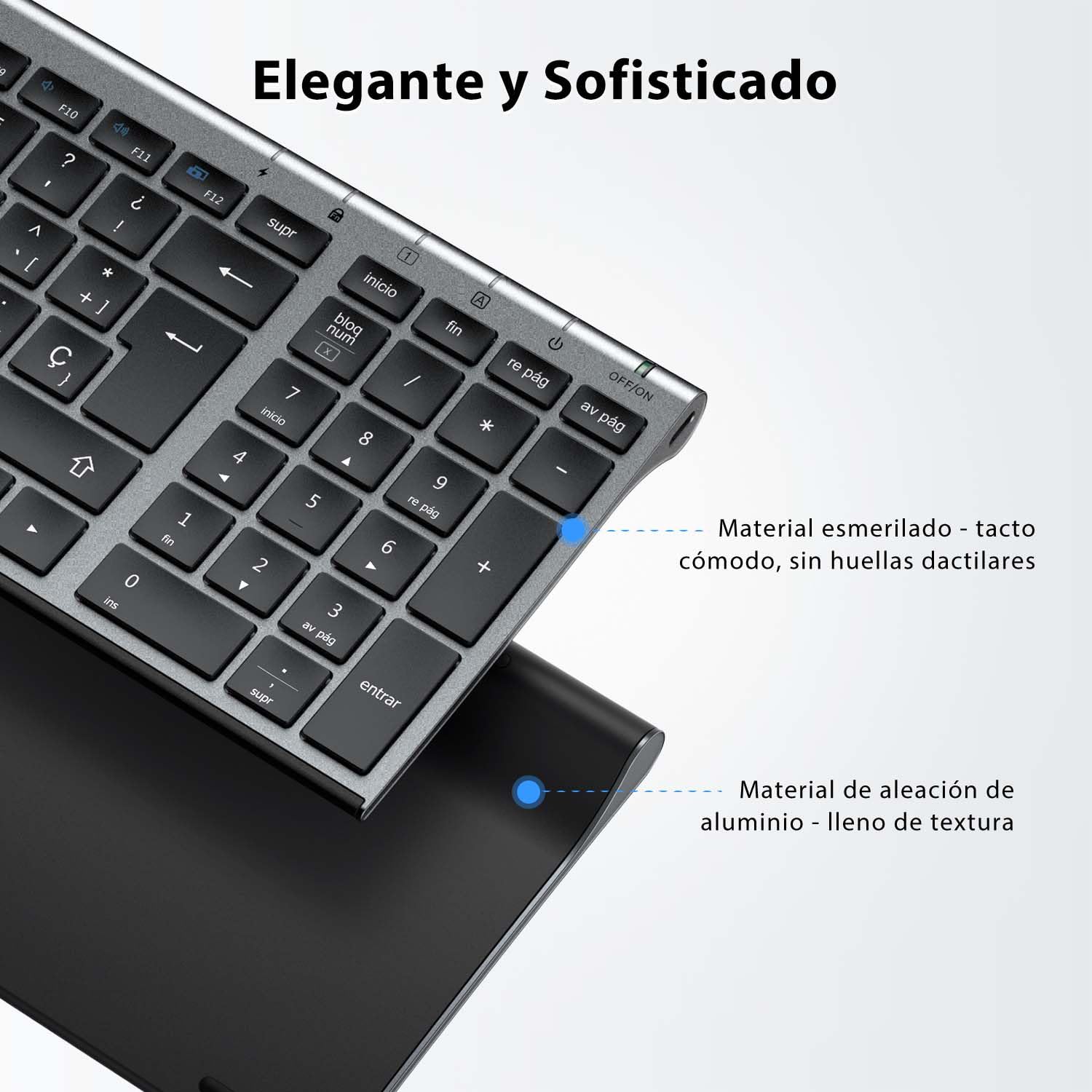 iClever GK03 - Combo de Teclado y Ratón Inalámbricos: QWERTY Español, Conectividad Silenciosa 2.4G, Recargable por USB-C, Diseño Compacto y Delgado - Ideal para iMac/PC/Portátil, Escritura Cómoda