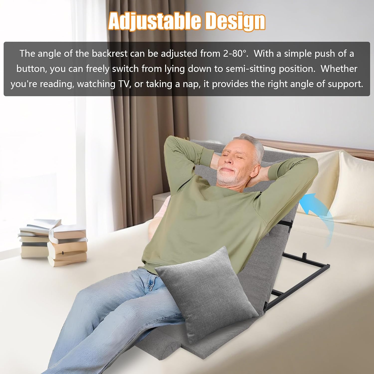 Electric Power Lifting Adjustable Bed Back Rest for Patient Back Lumbar Support, Assist Elderly to Get Out of Bed Easily, Electric Auxiliary Backrest for The Elderly, Disabled, 300lbs, Grey