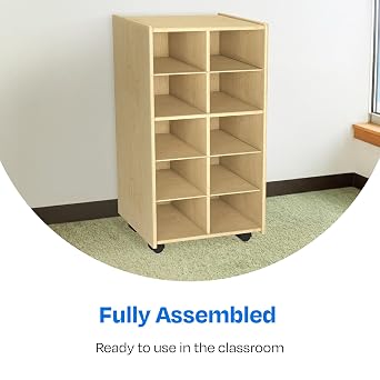 Childcraft Mobile Cubby Storage Unit, 10 Bin Capacity, Wooden, 19-1/2 x 14-1/4 x 36 Inches