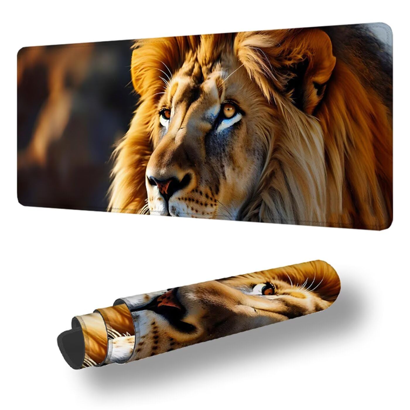 Podkładka pod mysz XXL 1200 x 600 mm duża podkładka pod mysz dla graczy zwierzęta pod ręką biurko szyte krawędzie wodoodporna antypoślizgowa do komputera, laptopa poprawia precyzję i szybkość, lew S