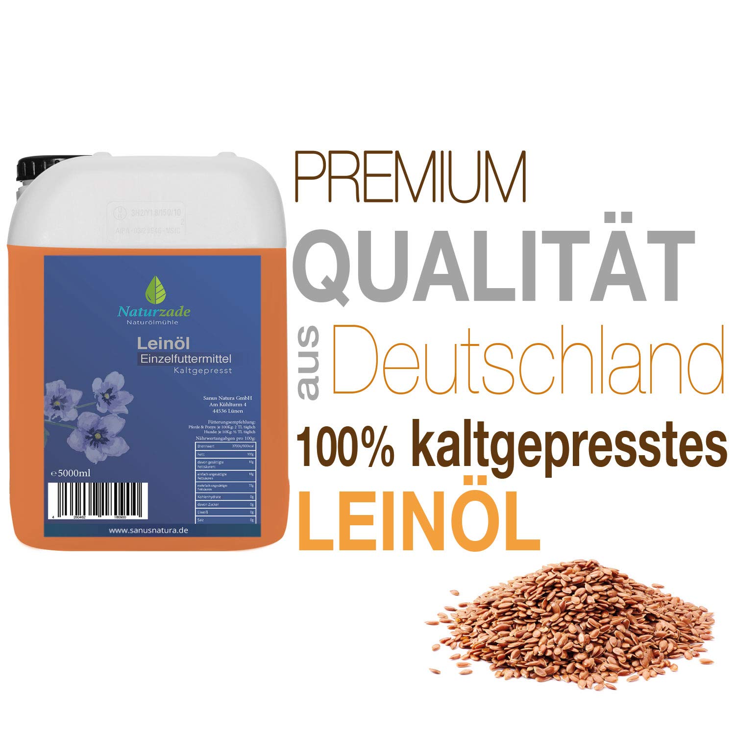 Naturzade Leinöl 10 Liter Premium Qualität 100% rein, kaltgepresst für Pferde & Hunde