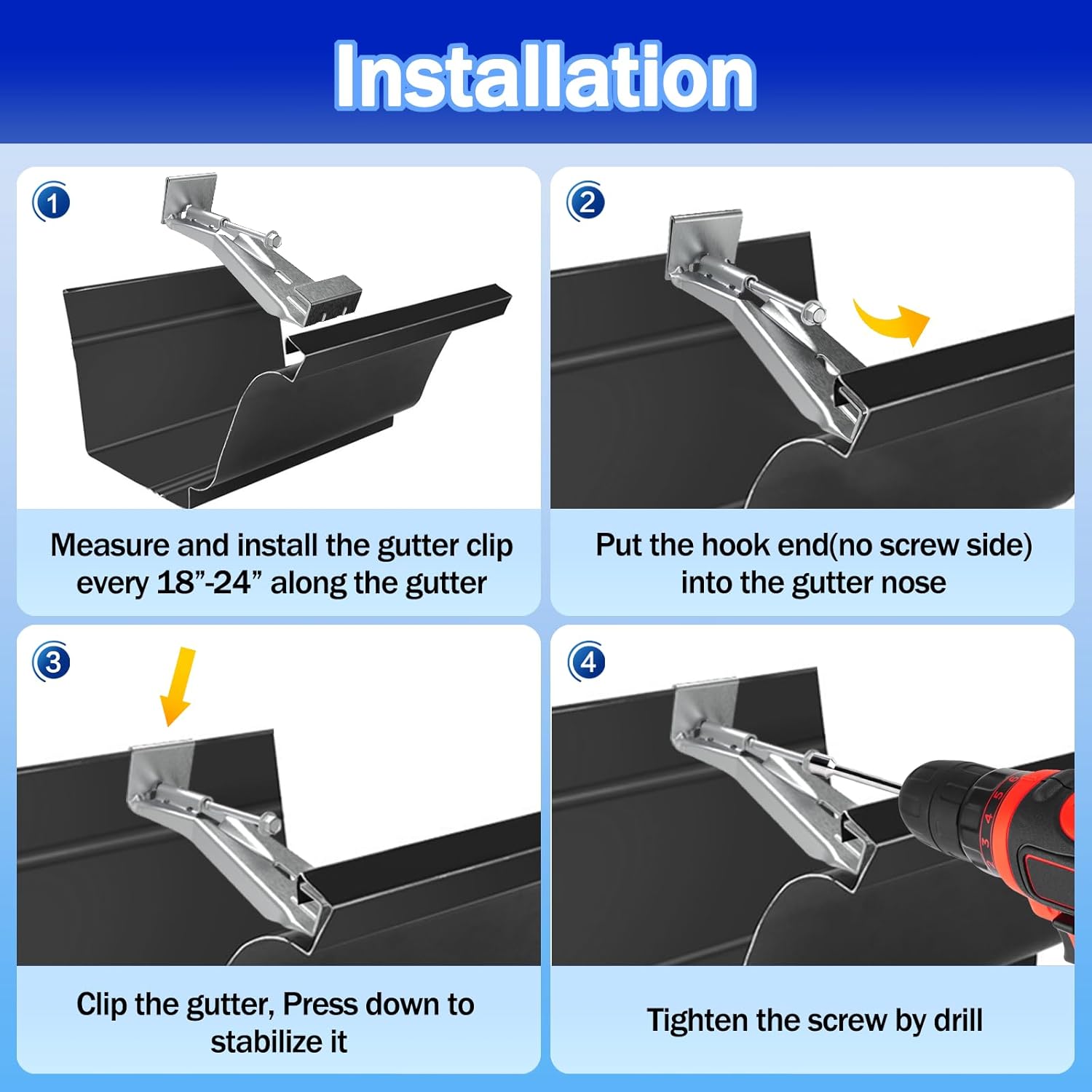 Quick Screw Gutter Hangers 5 Inch- 100 Pack Gutter Support Bracket Hidden Gutter Hanger with Screw Gutter Clip Gutter Hook Fix Sagging Rain Gutters