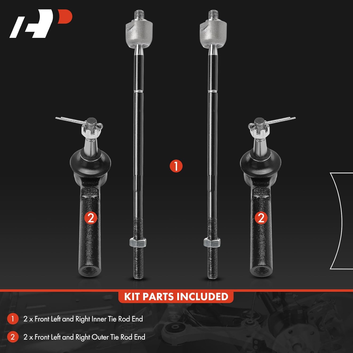 A-Premium Set of 4, Front Inner Outer Tie Rod End Kit, Compatible with Dodge Grand Caravan 2008-2010 & Chrysler Town & Country 2008-2010 & Volkswagen Routan 2009-2011