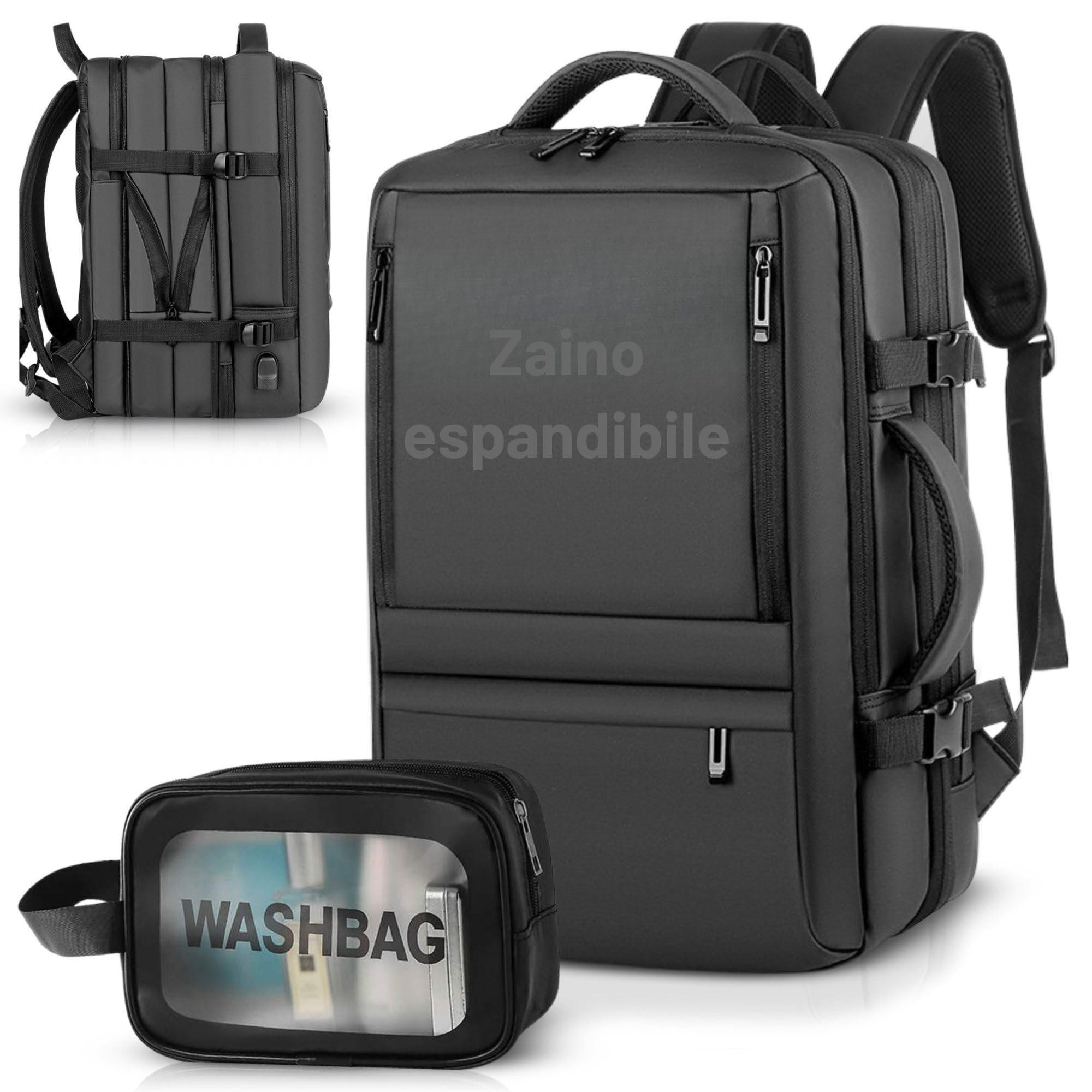 Zaino Ryanair 40x20x25 Zaino da Viaggio Aereo Bagaglio a Mano Borsa da Cabina Zaino per Uomo e Donna da Lavoro Viaggio Scuole Impermeabile Valigia Bagaglio con USB Charging (NERO, 30L-EXP 40L)