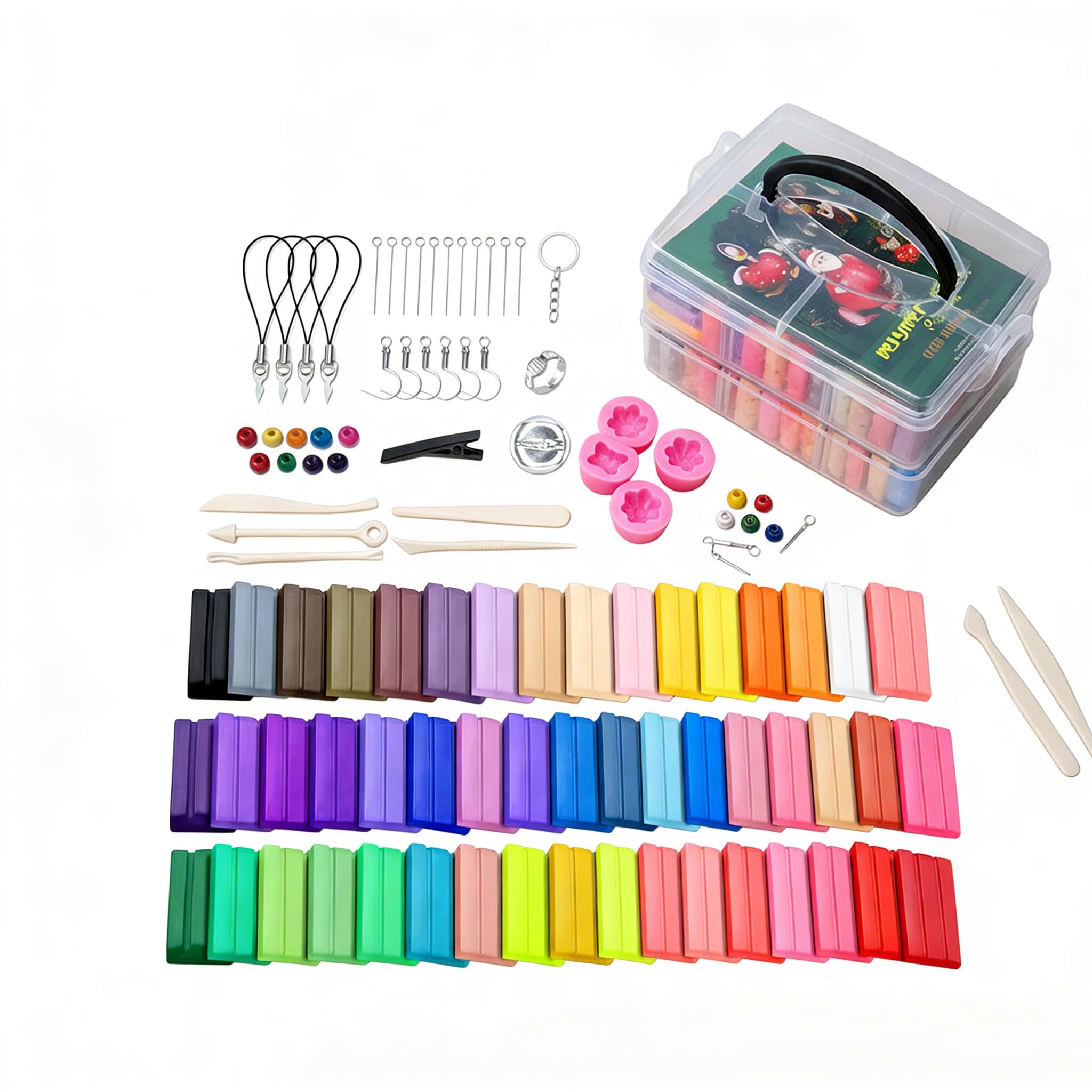 Kit di Pasta Polimerica con 50 Colori | Include 5 Utensili per Modellare & Accessori da Forno | Perfetto per Creare Gioielli, Decorazioni, Sculture e Fai da Te