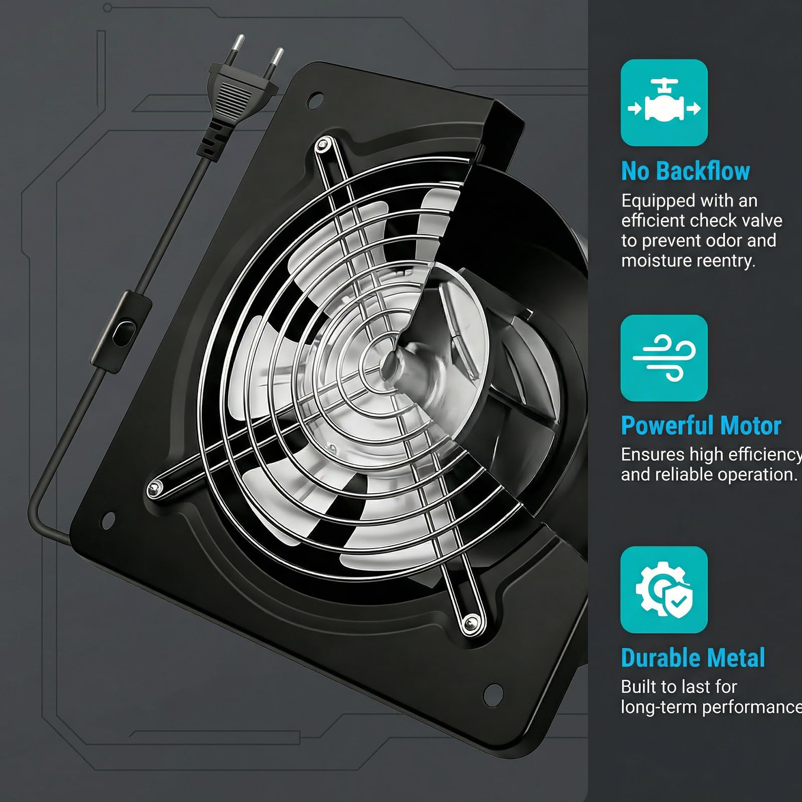 PORFOYO 150 Mm Extracteur D'air Chaud, Ventilateur Extracteur D'air, Ventilateur Mural, 600 M³/H, Valve Anti-Retour, Issant, Silencieux, Et Efficace Pour Cuisine Salle De Bain Garage, Noir