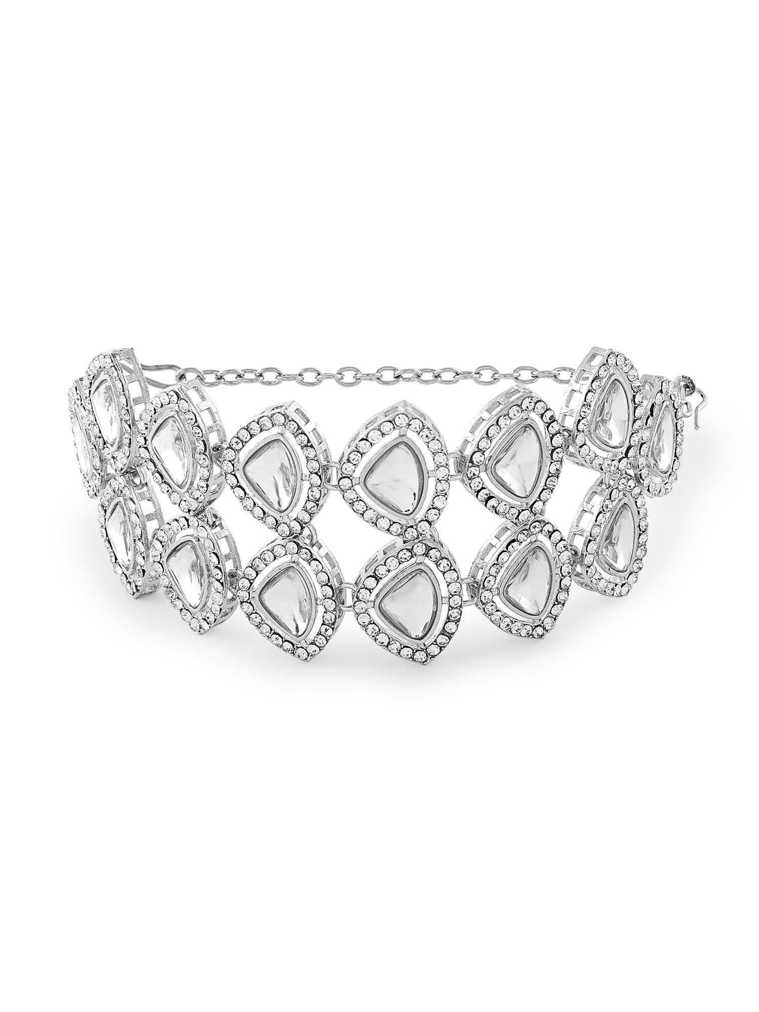 ZAVERI PEARLS Silver Tone Dazzling Austrian Diamonds & Stones Embellished Broad Bracelet For Women-ZPFK17577 (B0CWP15W4R) Amazon Price History, Amazon Price Tracker