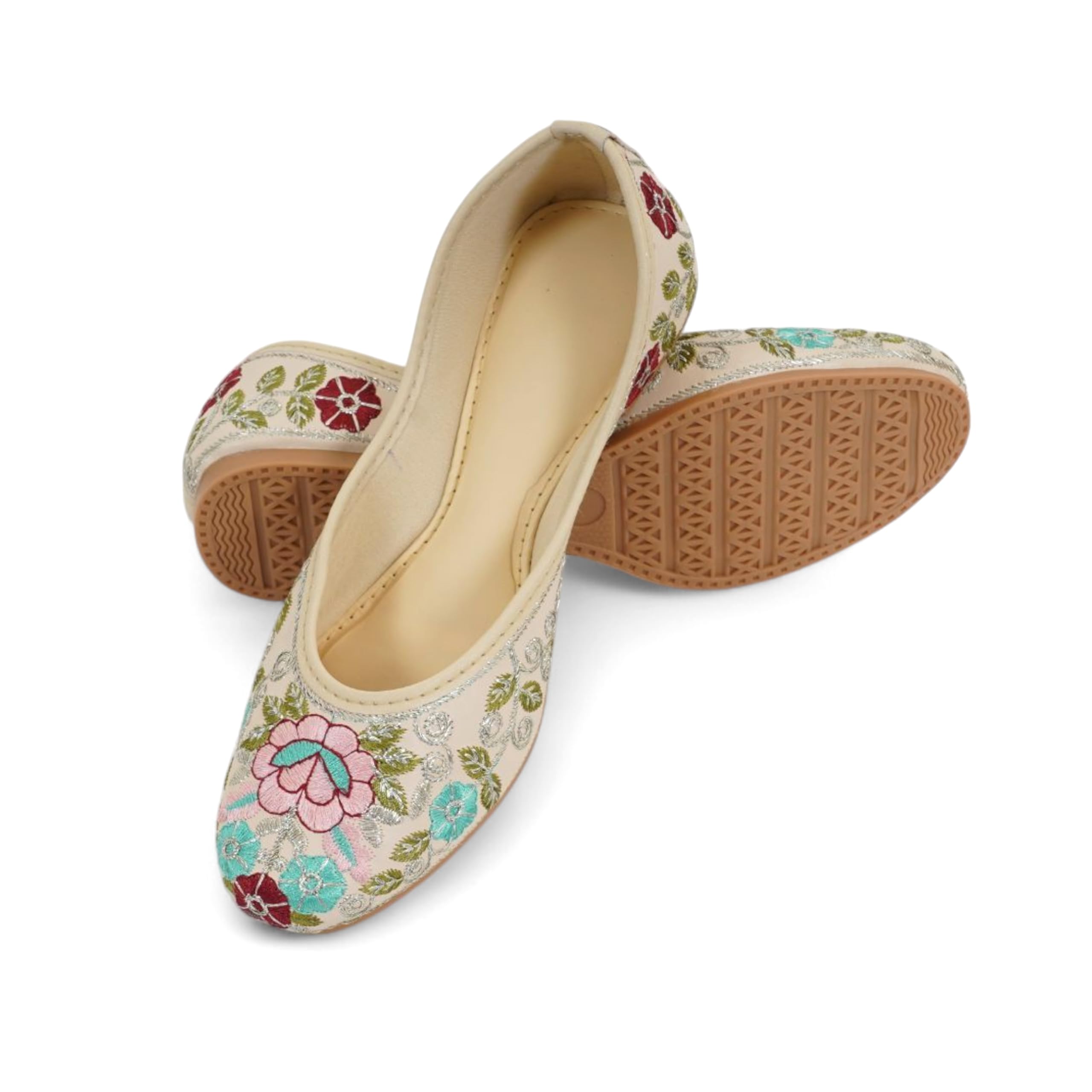 Women's Cream Embroidered Rajasthani Mojari Juti, Shoe for Girls-picture-30