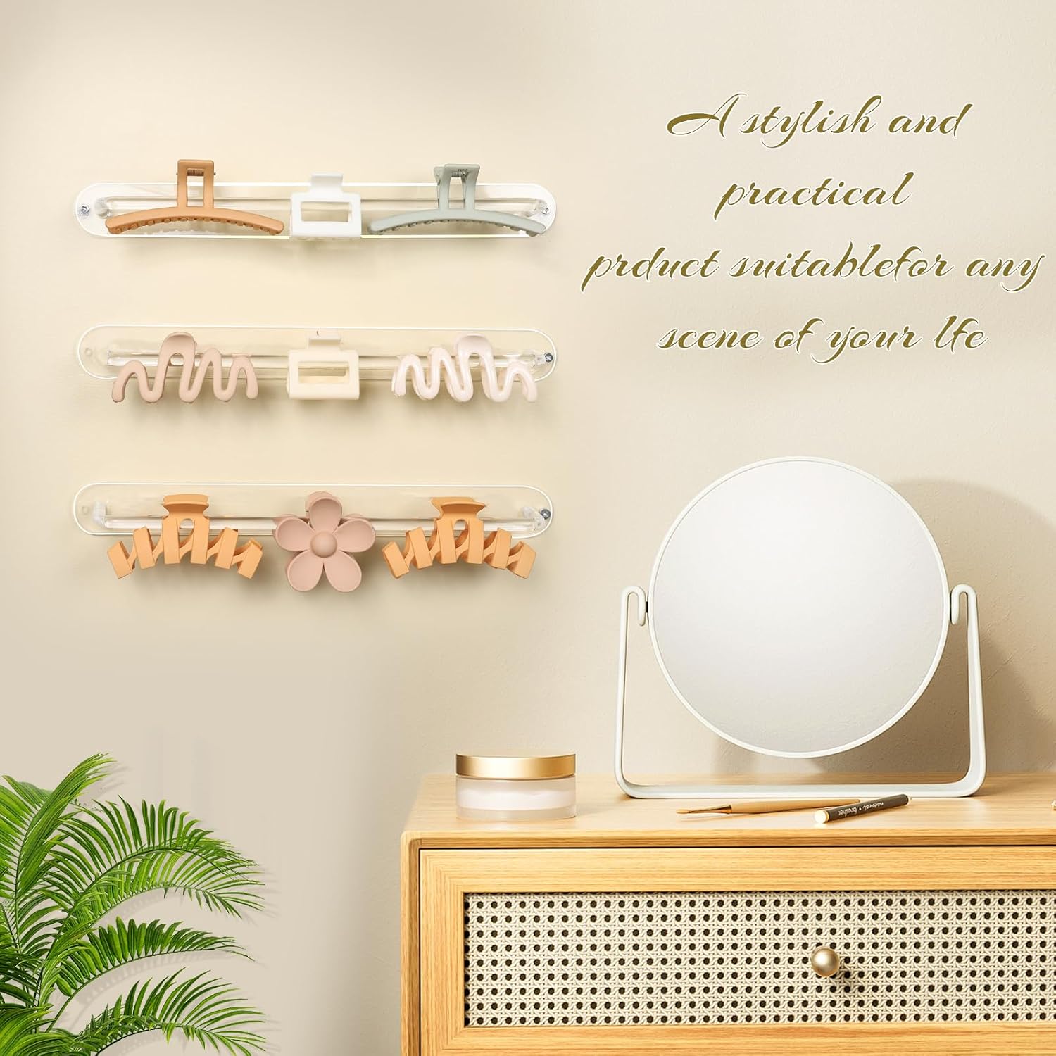 SNOWSTAR Acrylic Claw Clip Organizer, 3PCS Wall Holder and Storage, Hair Clip Display Clear Stand for Women and Girls