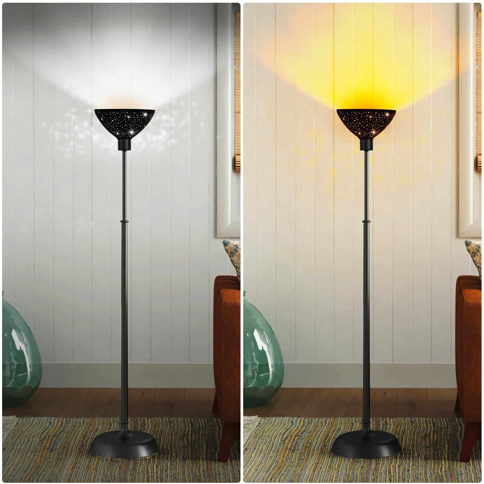 Metal Lamp Shade For Floor Lamp, Etched Stars Torchiere Lamp Shade