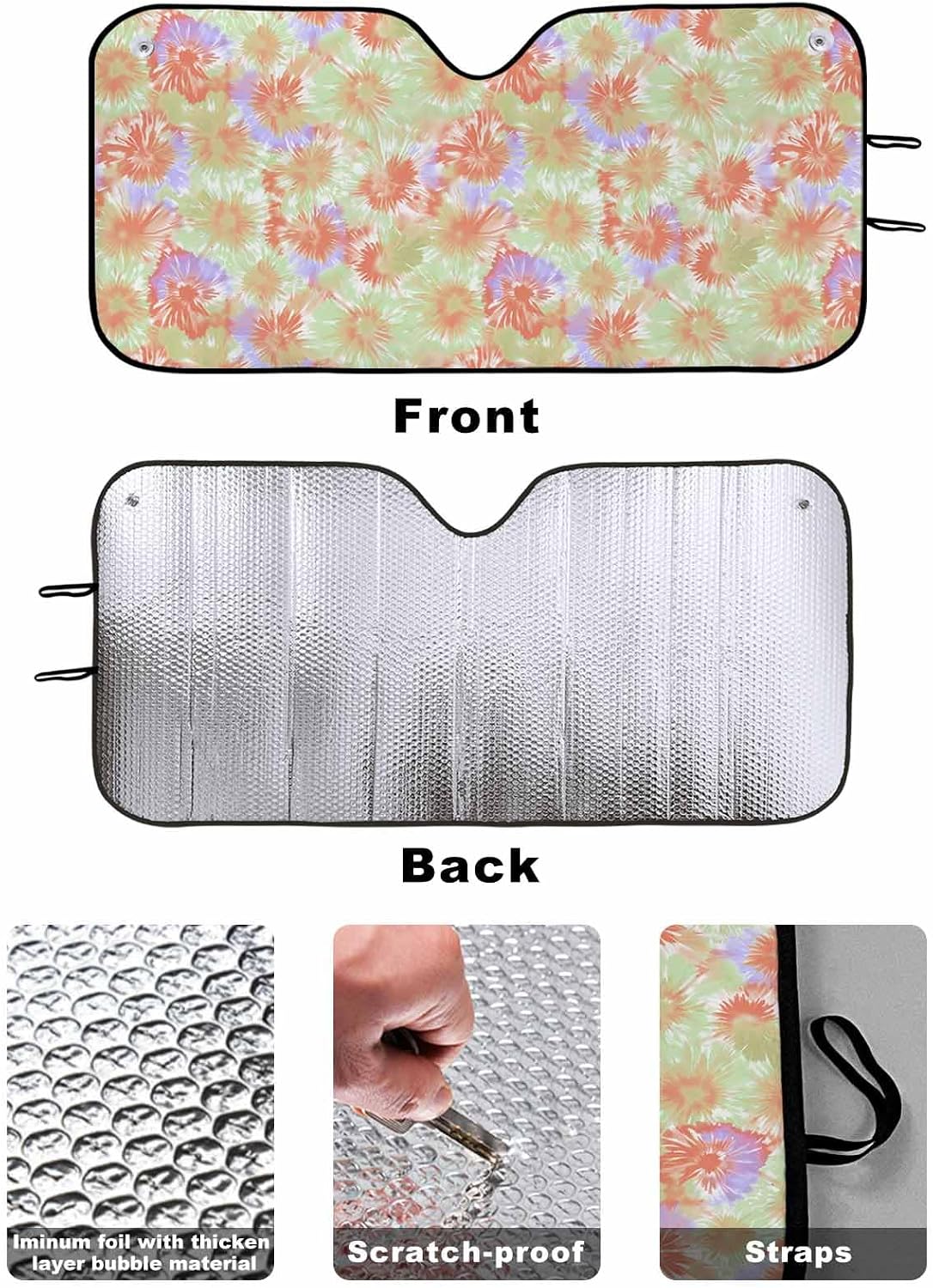 Car Windshield Sun Shade Camouflage Foldable Sunshade for Front Windshield Block UV Sun Visor Protector Auto Accessories Keep Truck SUV Cool 55"x27.5" Abstract Art National Style Tie-Dye Red Green