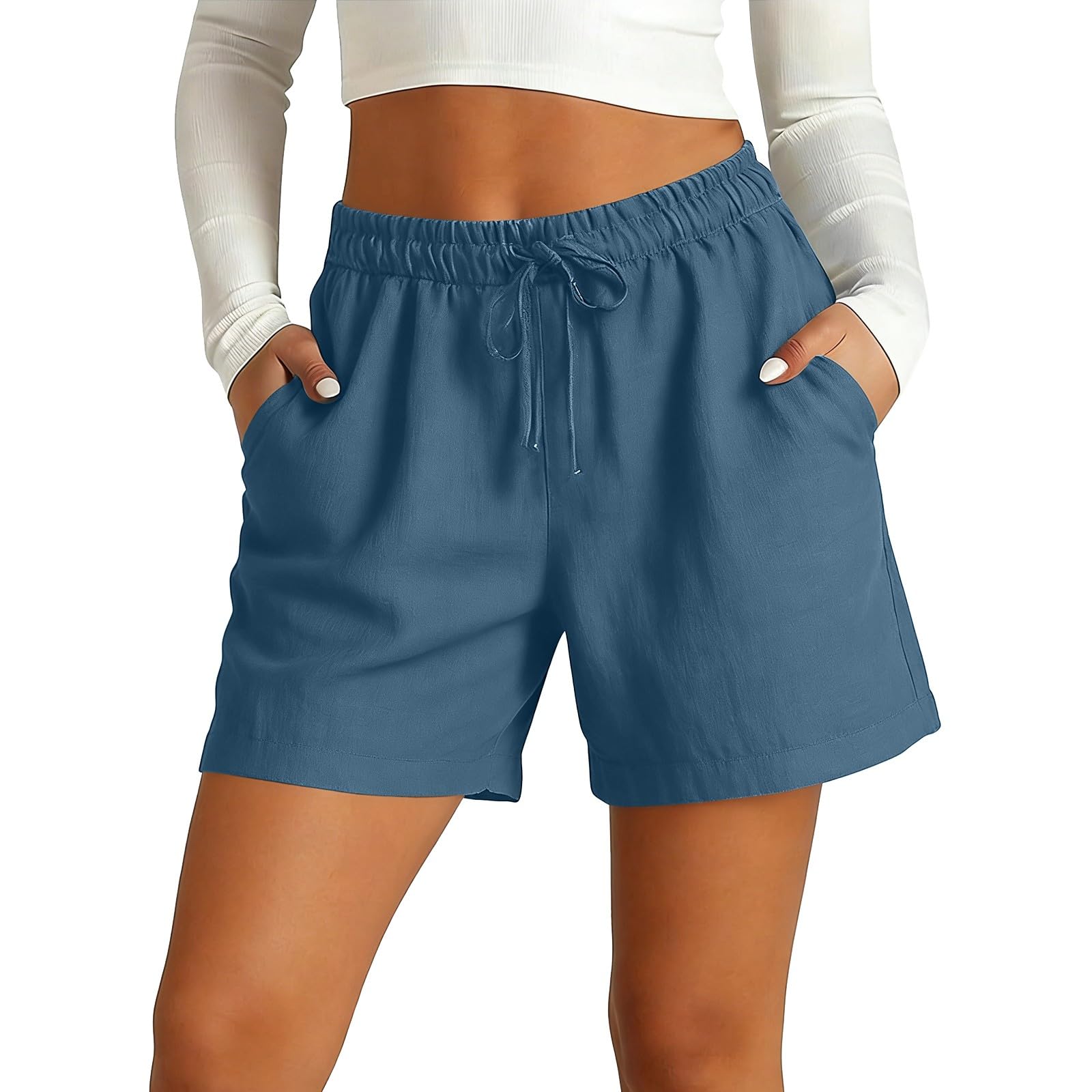 Generico Bermuda Cotone Donna - Estivi al Ginocchio Pantaloncini Lino Donna Leggeri Pantaloni Corti Eleganti Curvy Elastico in Vita Shorts Gamba Larga Baggy Pantaloncini Larghi Spiaggia