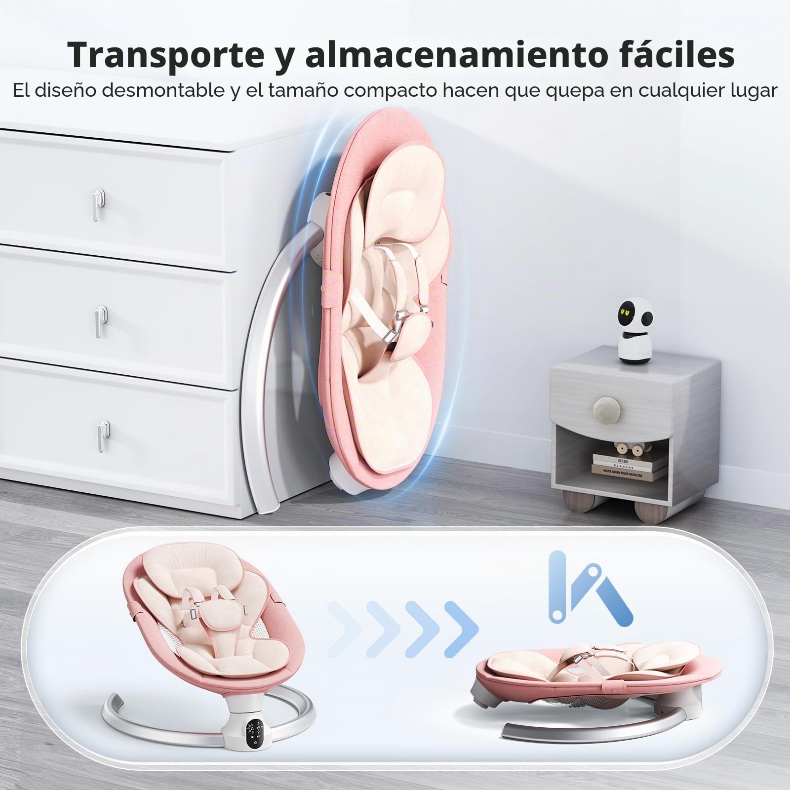 Columpio para bebés, balancín eléctrico con aplicación y mando a distancia, arnés de 5 puntos mejorado, 10 canciones Bluetooth y 5 velocidades, soporta 9 kg