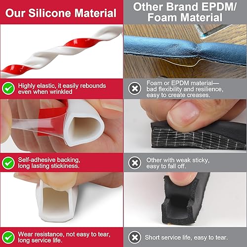 Miniatura 6 de Nueva actualizaciónSello de silicona para puerta, 19.7 pies, autoadhesivo en forma de D, burlete para puerta y ventana, sella un gran espacio