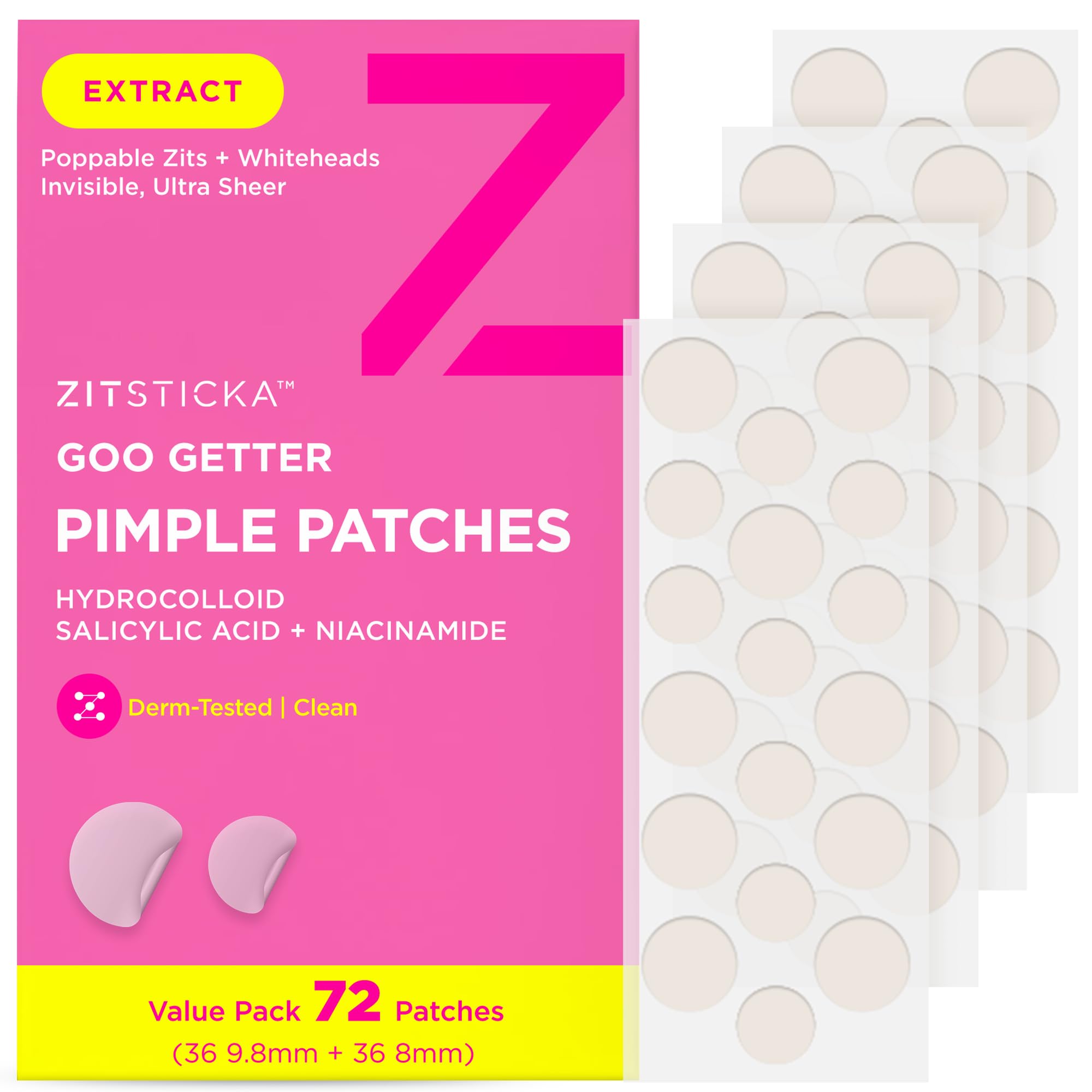 ZitSticka Pimple Patches for Face and Body, Goo Getter Hydrocolloid Patches to Cover Zits & Blemishes, Acne Patches or Zit Spot Stickers, Body Blemish