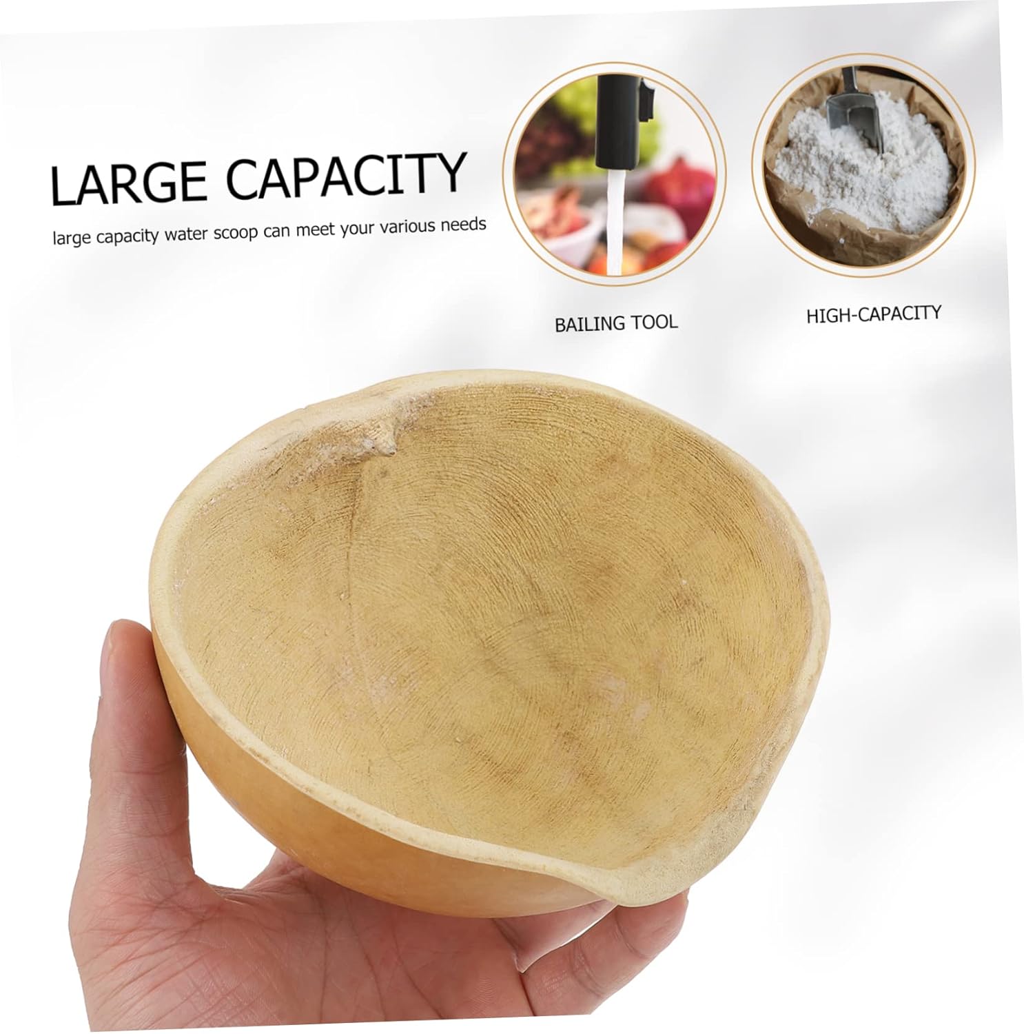 3pcs Natural Gourd Kitchen Water Scoop Serving Ladle for Household Use Smooth Finish Capacity for Dispensing Water and Flour Yellow