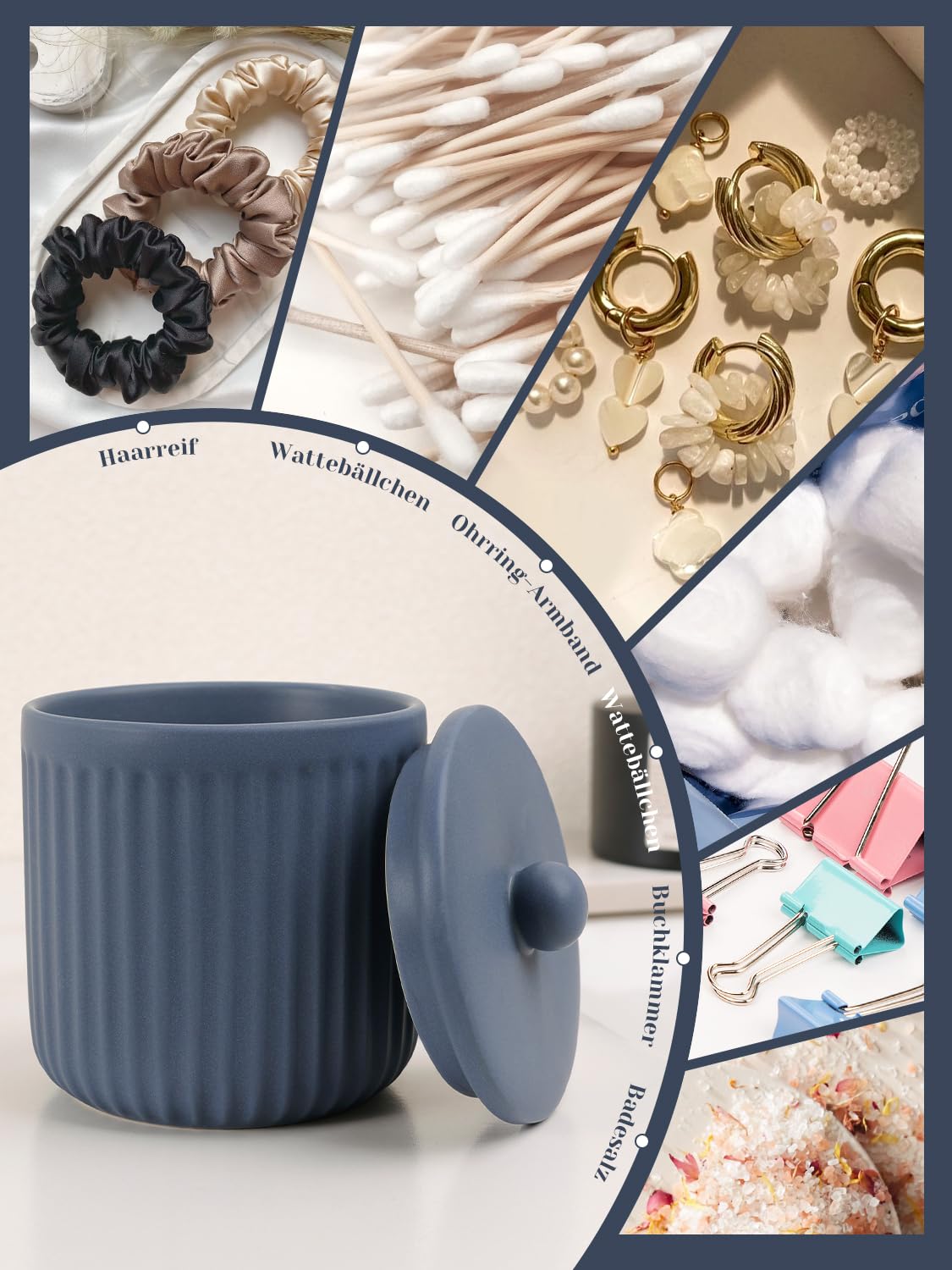 Set de baño azul, 4 piezas de accesorios de baño de cerámica, dispensador de jabón de 350 ml, vaso para cepillos de dientes, jabonera y recipiente para bastoncillos de algodón, set