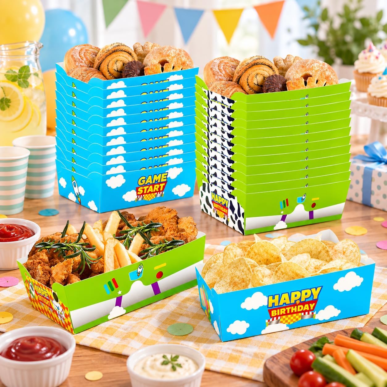 24 Pcs Cartoon Paper Food Tray Cartoon Themed Birthday Party Supplies