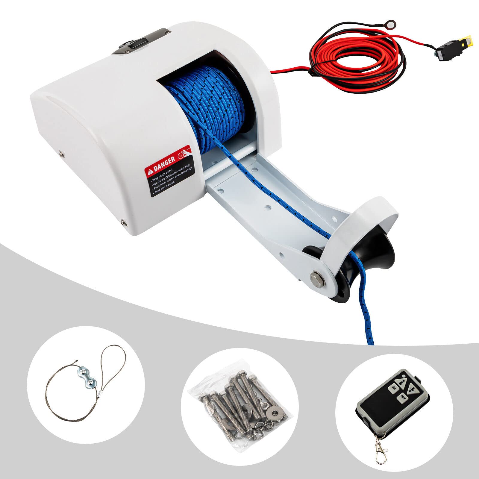 25LBS Verricello elettrico per barche, verricello elettrico ad acqua salata con 100 feet Anchor Rope e telecomando senza fili