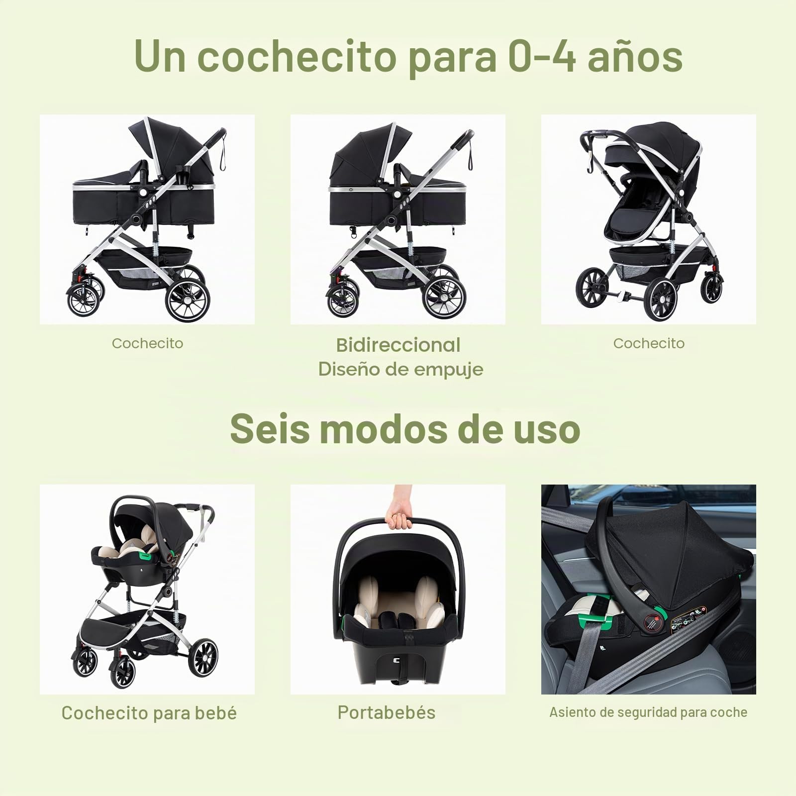 Zkiprm Cochecito de bebé 3 en 1 con sistema de viaje & cesta de transporte