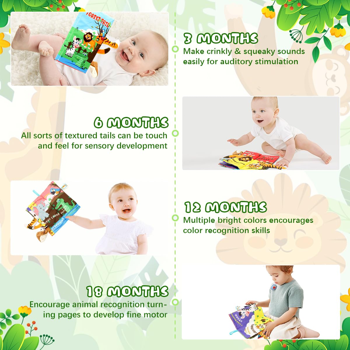 SNOWIE SOFT® Forest Cloth Books for Babies 0 to 3 Years, Sensory Book for Babies 6-12 Month with 3D Touch Feel High Contrast Dimensional, Built in Rustling Sound, Early Educational Waterproof Baby Toy 1