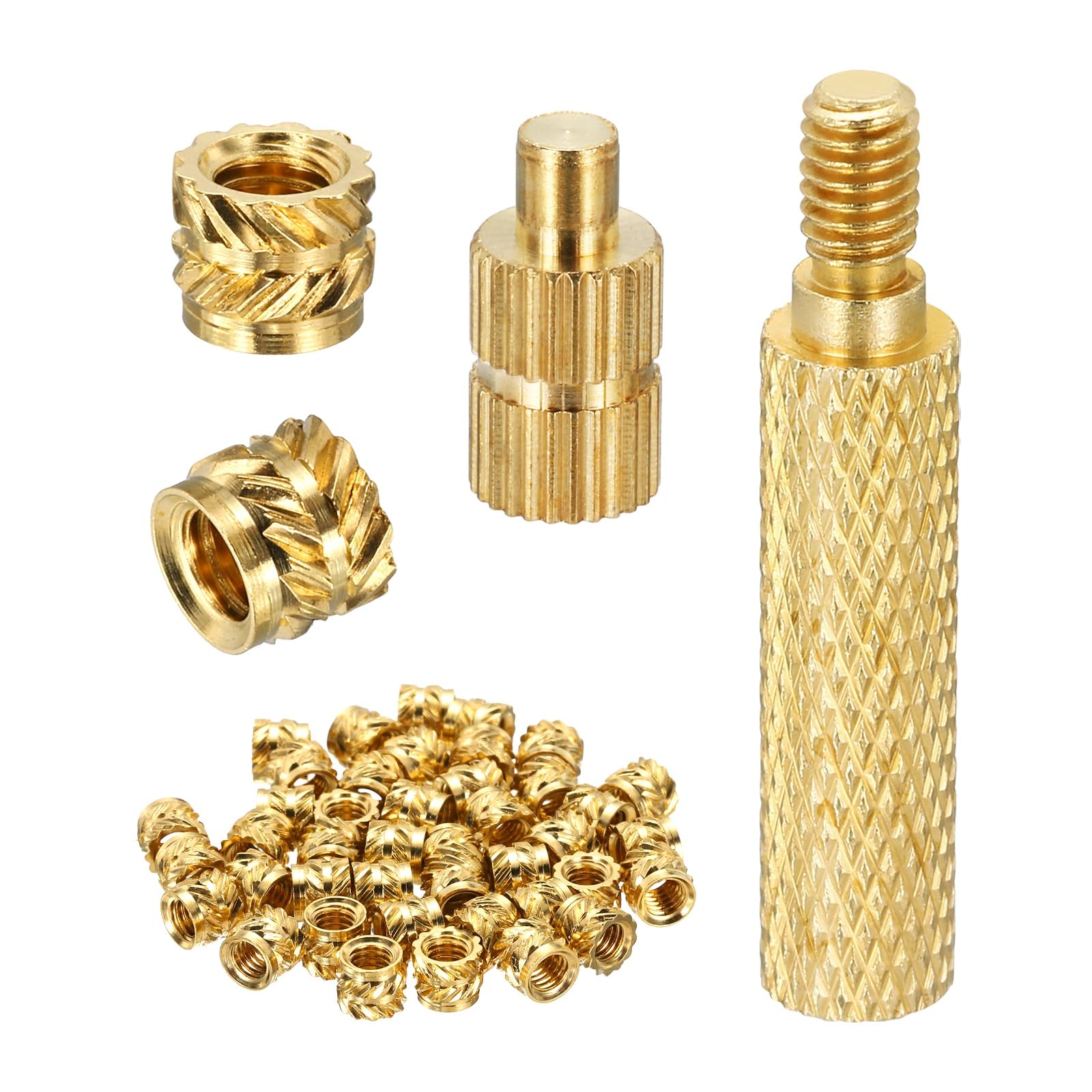 sourcing map 40Set M4 Heat Threaded Inserts with Soldering Tip, 6mm OD, 5mm Height, Brass Nut Rod Inserts Knurled for 3D Printing Component Plastic Part