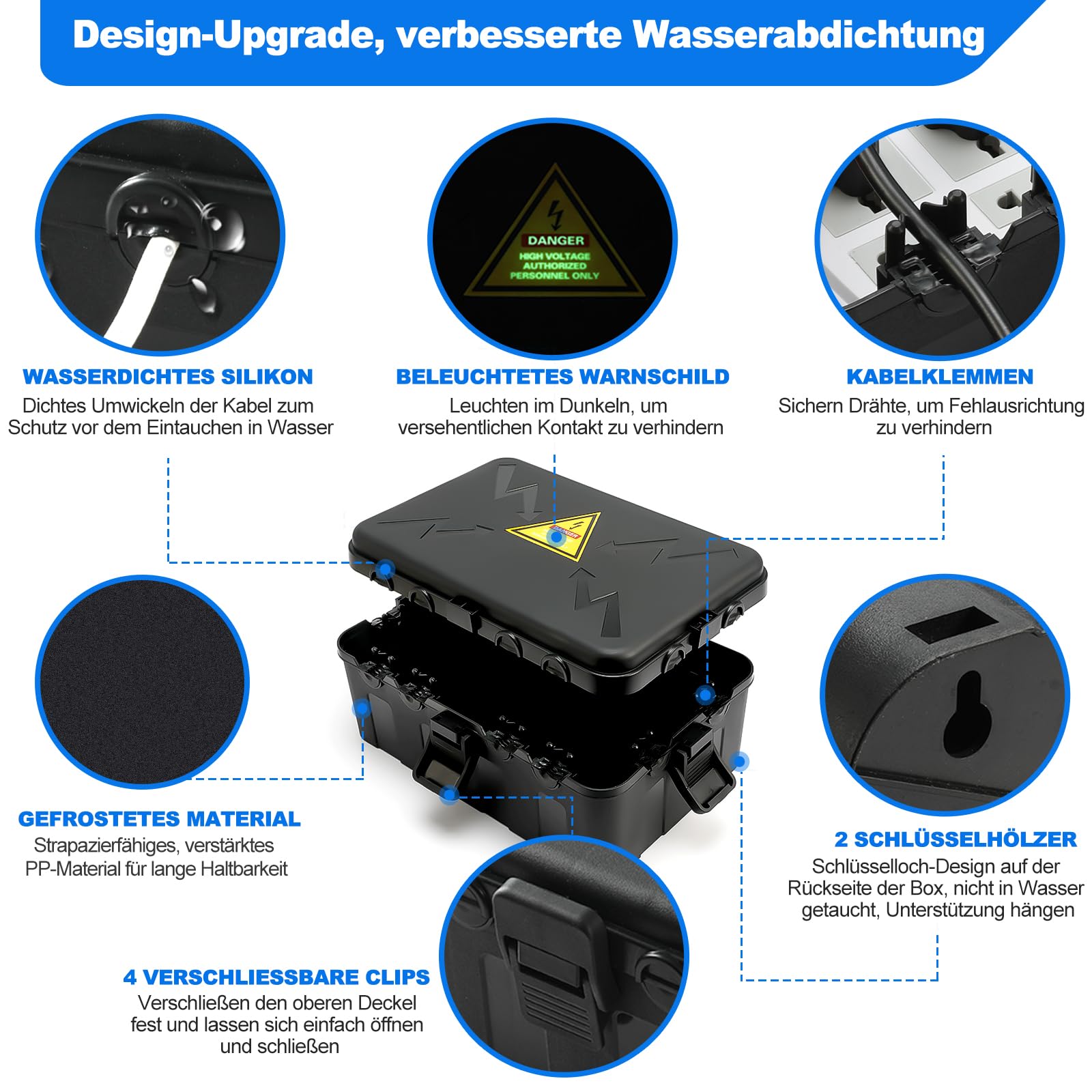 Außenbereich Elektrobox,IP54 Wasserdichte Outdoor Outlet Covers, Wetterfeste Verlängerungskabel Abdeckungen Schützen Steckdose, Steckdose, Timer,Plug,Holiday Light (32 x 22 x 13 cm)-Schwarz