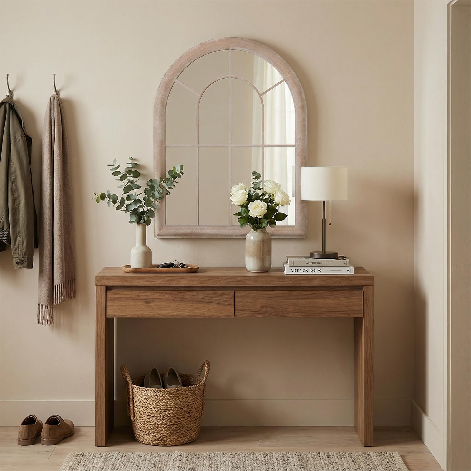 LIFEZEAL - Specchio Decorativo Ad Arco A Parete, Specchio Con Cornice In Metallo Rustico E Vetro Ad Alta Definizione, Decorazione Con Motivi A Reticolo Per Soggiorno, Camera Da Letto, Ingresso (69 x
