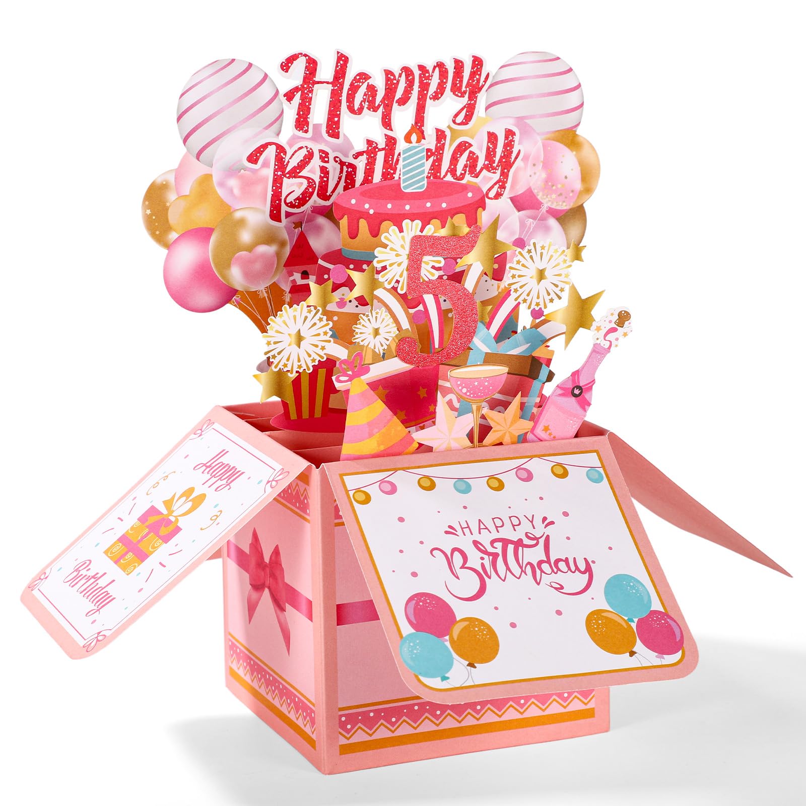 Happy Birthday Pop up Card, Colorful Happy Birthday 3D Greeting Card with Envelope Creative Gift Anniversary Party Decoration Keepsake for Daughter Sister Friends Girls (5th) โ image 1