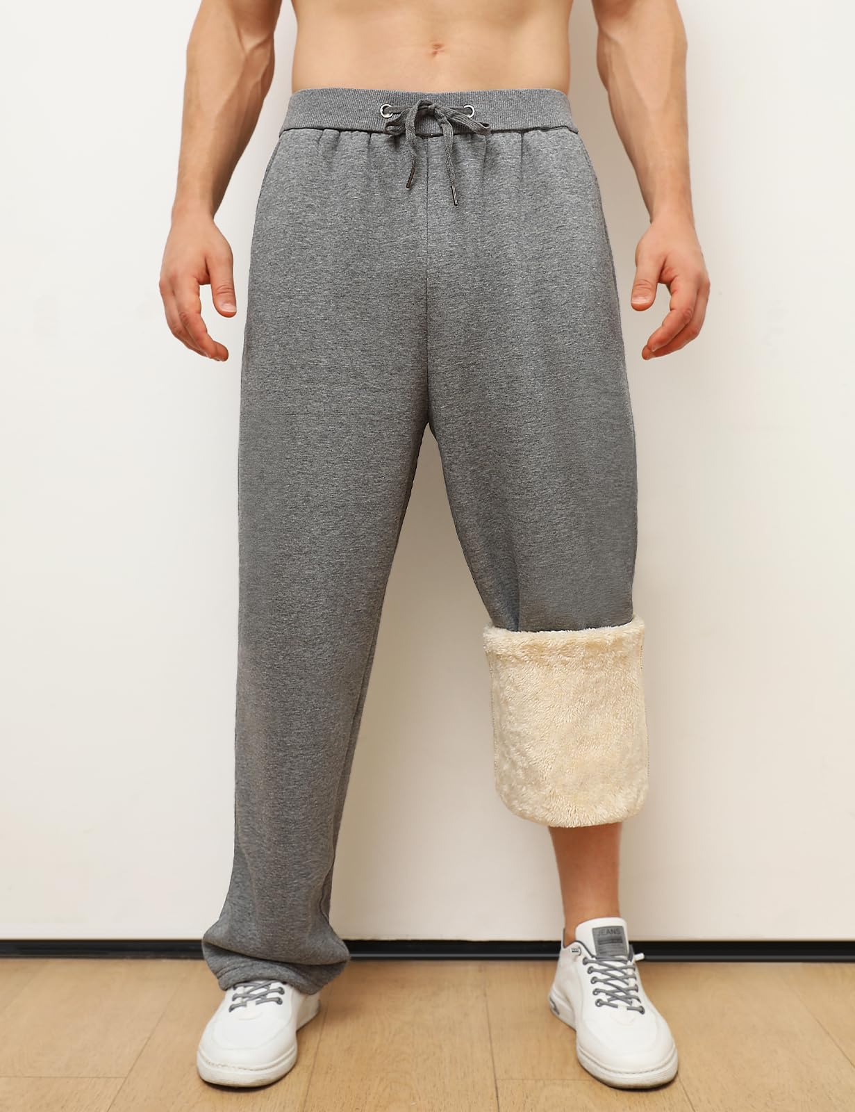 Vancavoo Pantaloni Tuta Uomo Invernali in Pile Pantalone Sportivi Corsa Felpati Pantaloni da Jogging Larghi Casual Cotone Pantaloni da Jogger con Coulisse e Tasche