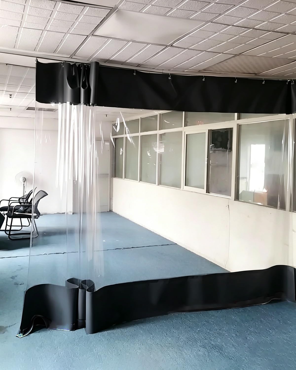Black Clear Sliding Vinyl Divider Curtain, Industrial Garage Industrial Room Divider with Track, Work Areas Shop Pergola Separator Wall, Extra Long Dividing Curtain(W2.5xH2.2m/8x7ft)