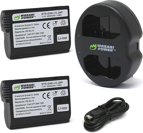 Wasabi Power Paquete de 2 baterías, cargador dual para Nikon EN-EL15, EN-EL15b, EN-EL15c y D500, D600, D610, D750, D780, D800, D800E, D810, D810A, disponible en Yaxa Colombia