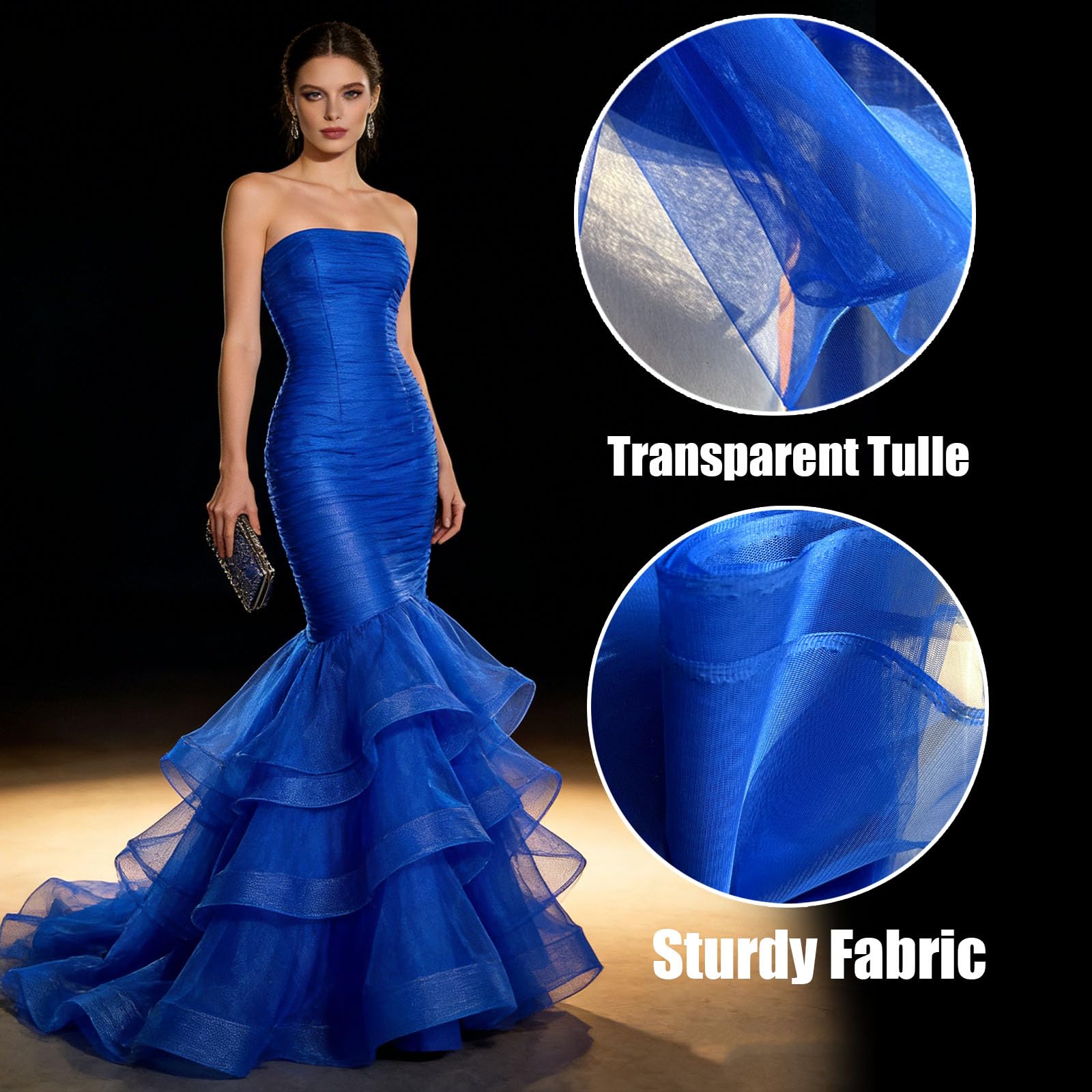 5m x 160cm Tüll Stoff Tüllband, Fester Tüllstoff zum Basteln, Dekostoff Tüll Netzstoff, Transparenter, Unelastisch, Mesh Stoff für Hochzeit Brautkleid Tutu Weihnachten Deko, Dunkelblau