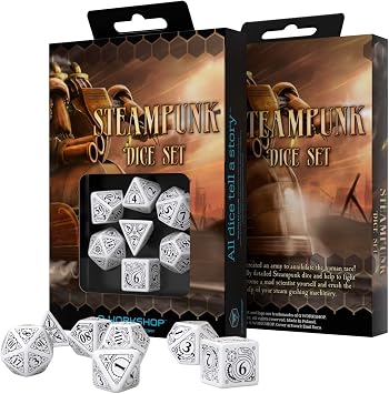 مجموعة النرد Steampunk أبيض - أسود (7)